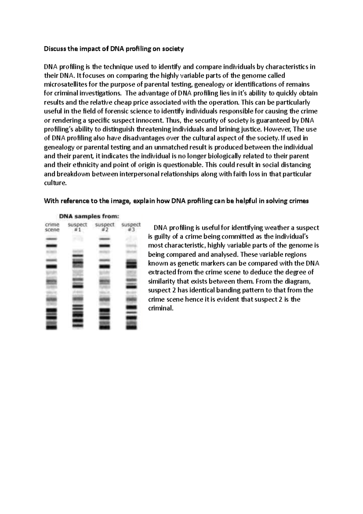 DNA Profiling Response - Discuss The Impact Of DNA Profiling On Society ...