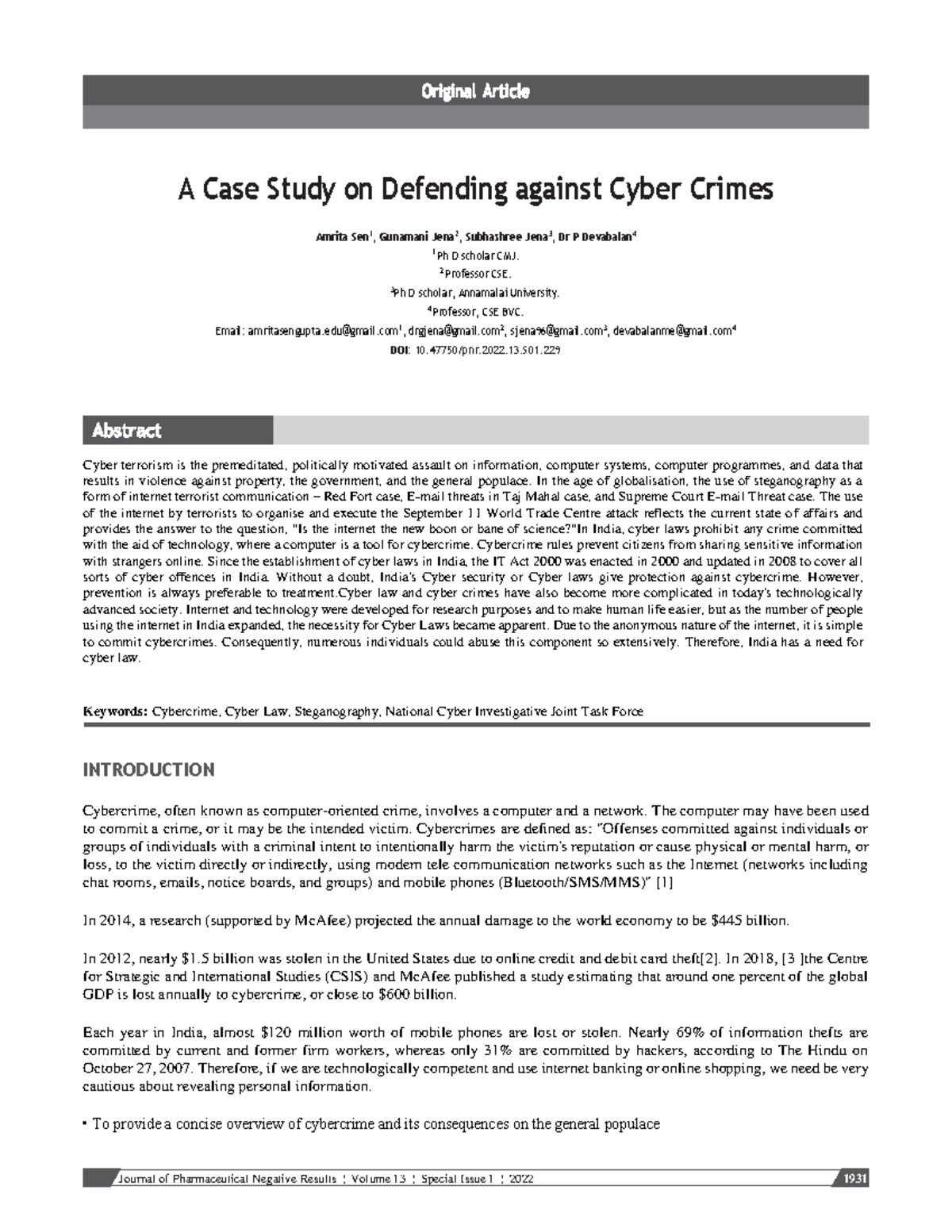 a case study on defending against cyber crimes