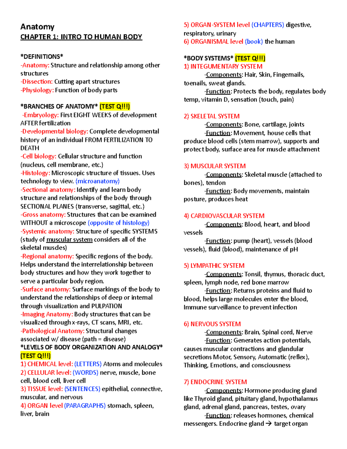 Chapter 1 Anatomy - Dr. Raj - Anatomy CHAPTER 1: INTRO TO HUMAN BODY ...