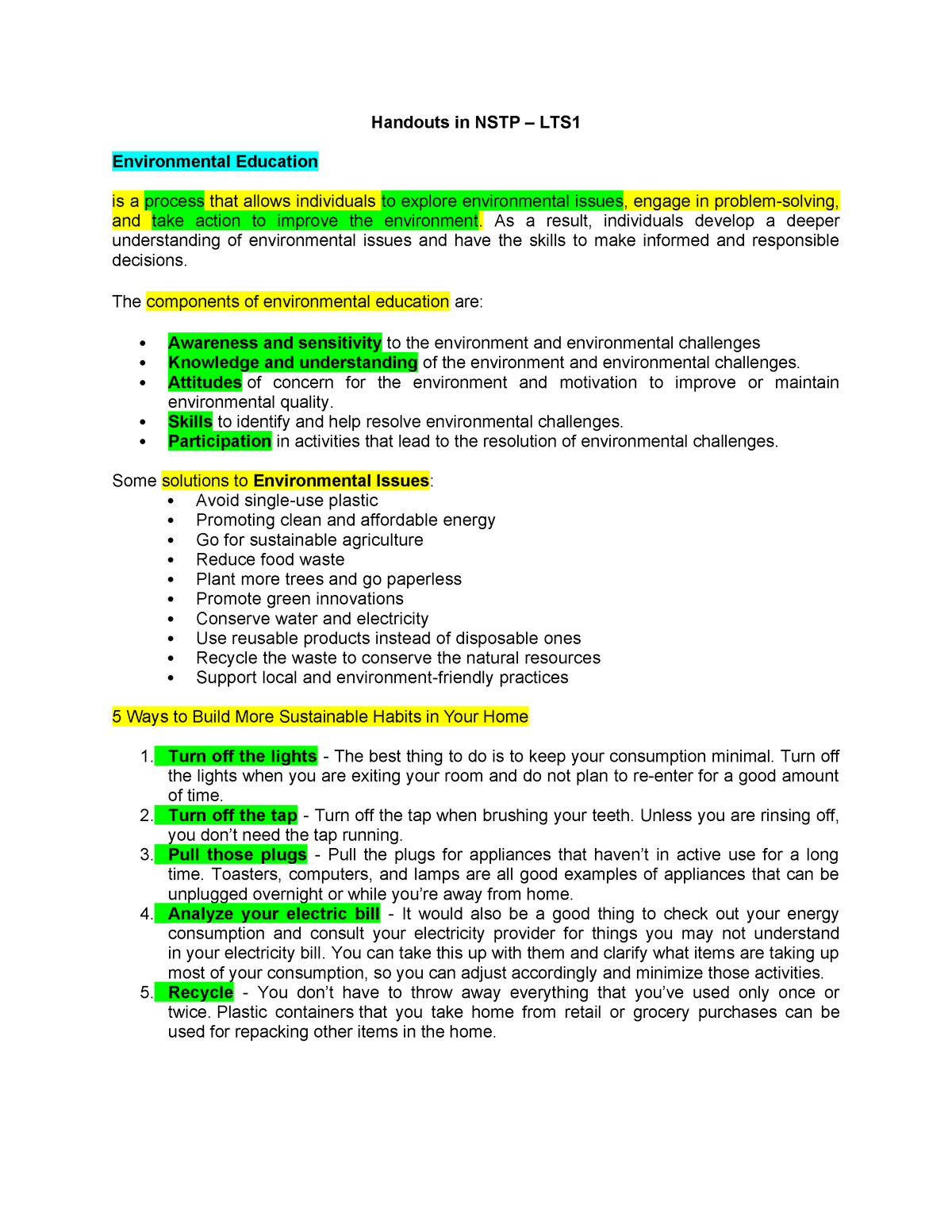 NSTP-Reviewer - NSTP 1 REVIEWER - Handouts In NSTP – LTS Environmental ...