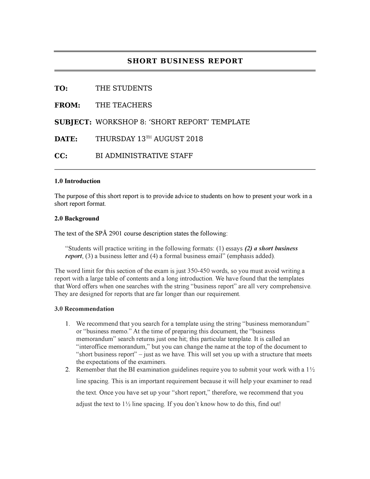 business report writing format