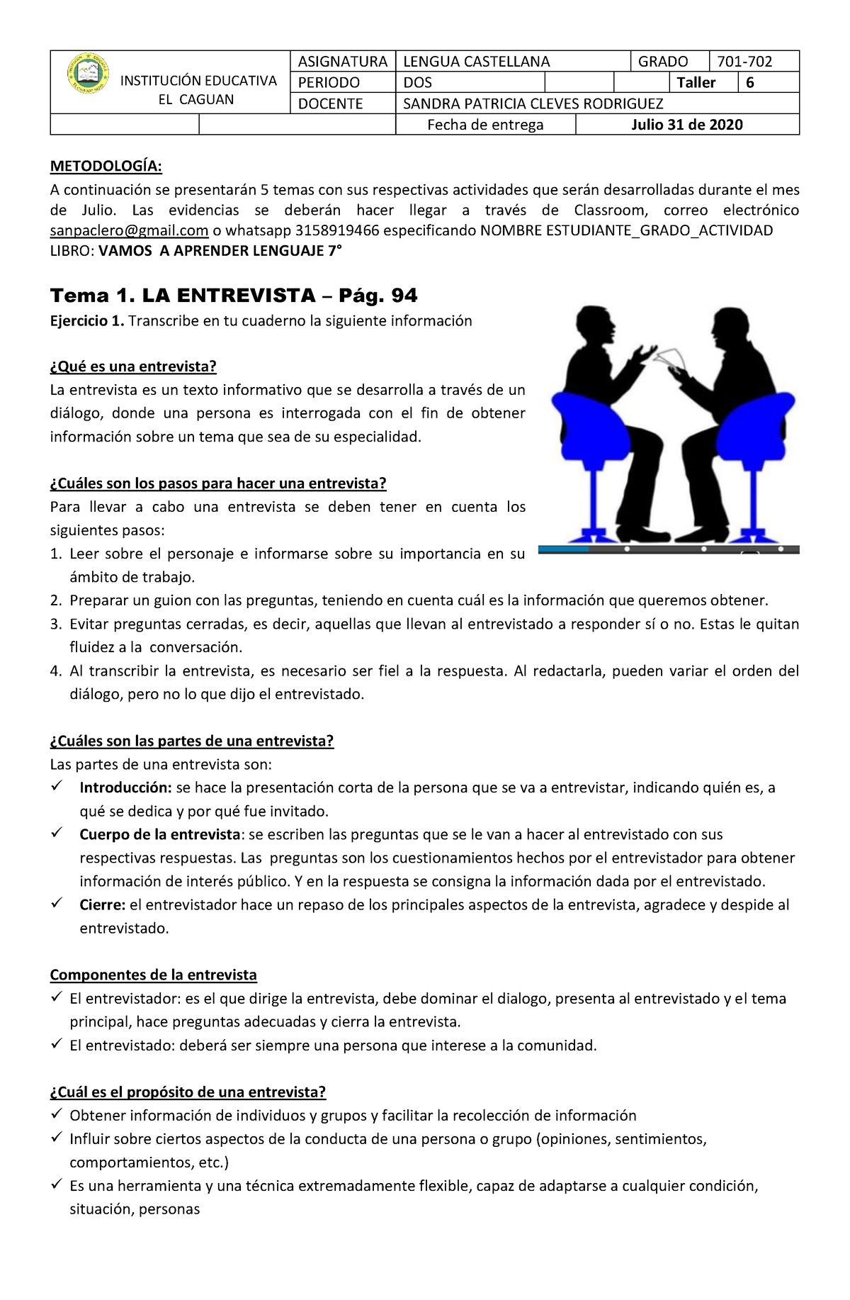 GUIA 6 Español Grado 7° - Informe - INSTITUCI”N EDUCATIVA EL CAGUAN ...