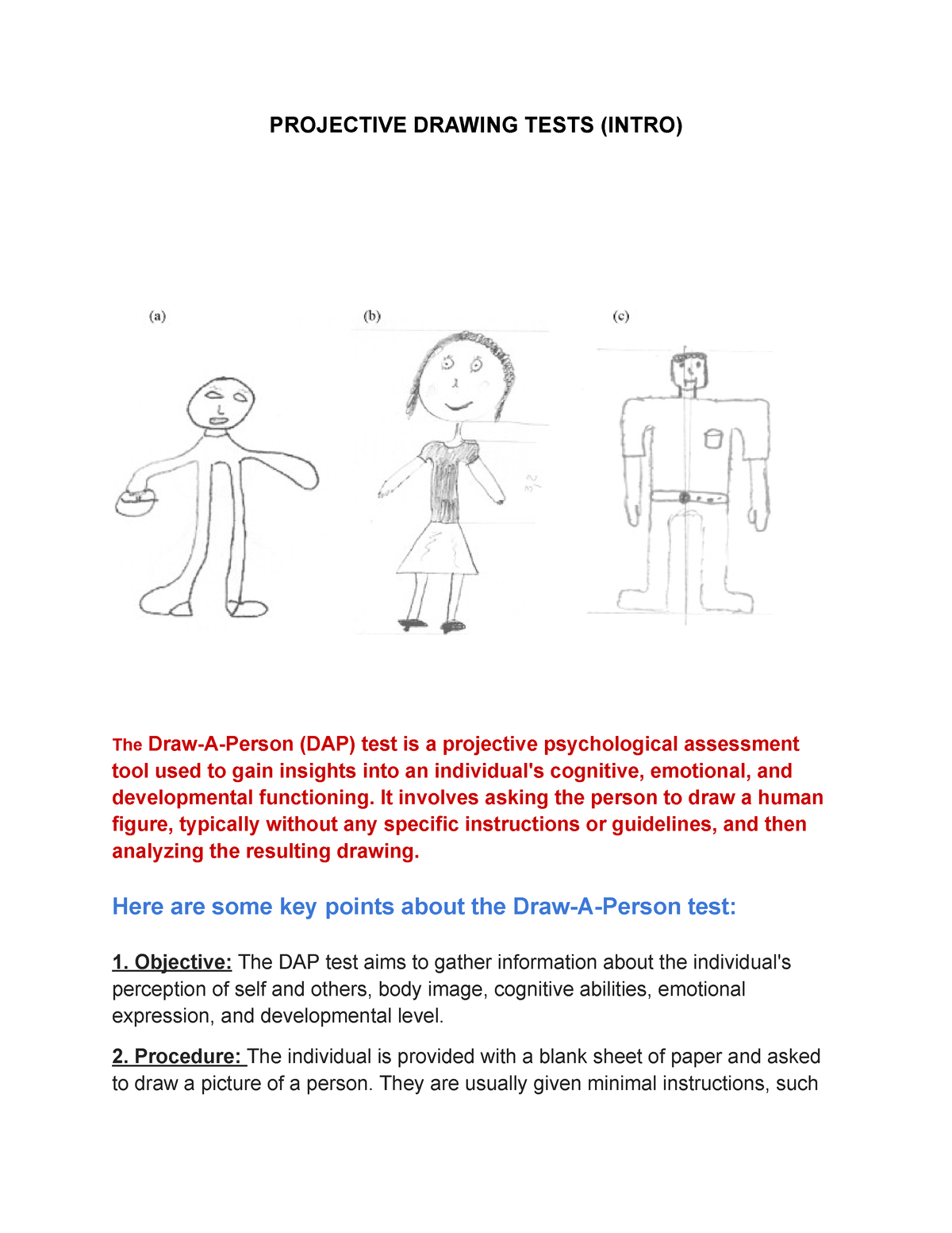 Sample of Draw A Person Test - BS Psychology - Studocu