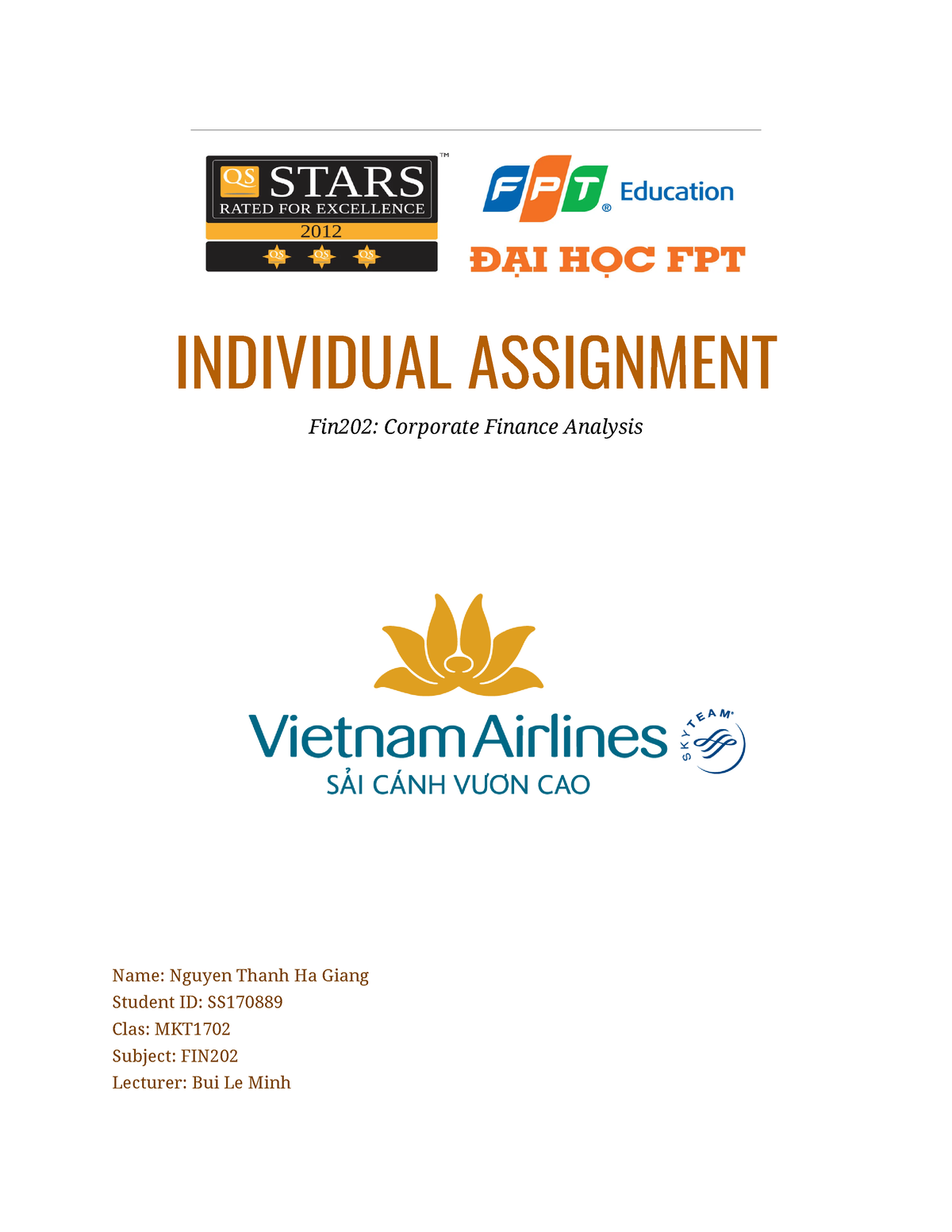 FIN202 Individual Assignment Nguyen Thanh Ha Giang SS170889 ...