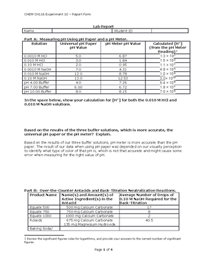 CHEM CH116 Experiment 9 - Even More Dilutions - CHEM CH116 Experiment 9 ...