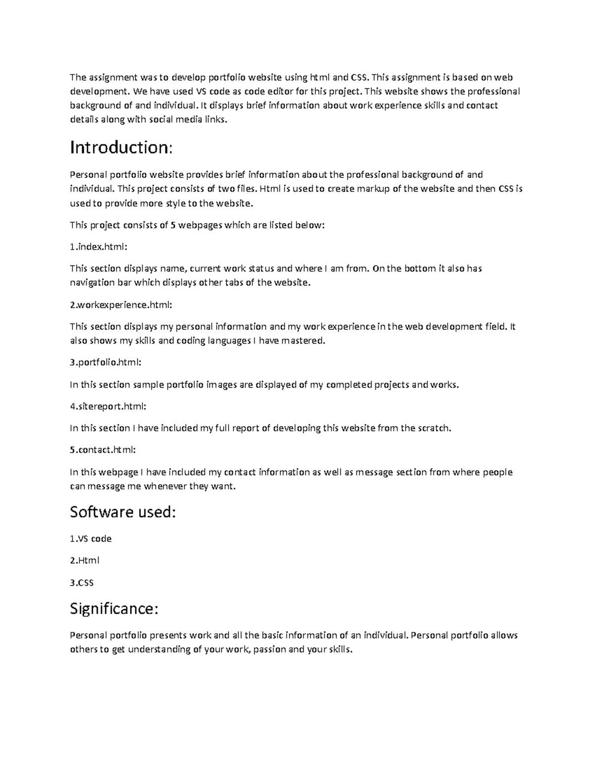 Sitereport - web development - The assignment was to develop portfolio ...