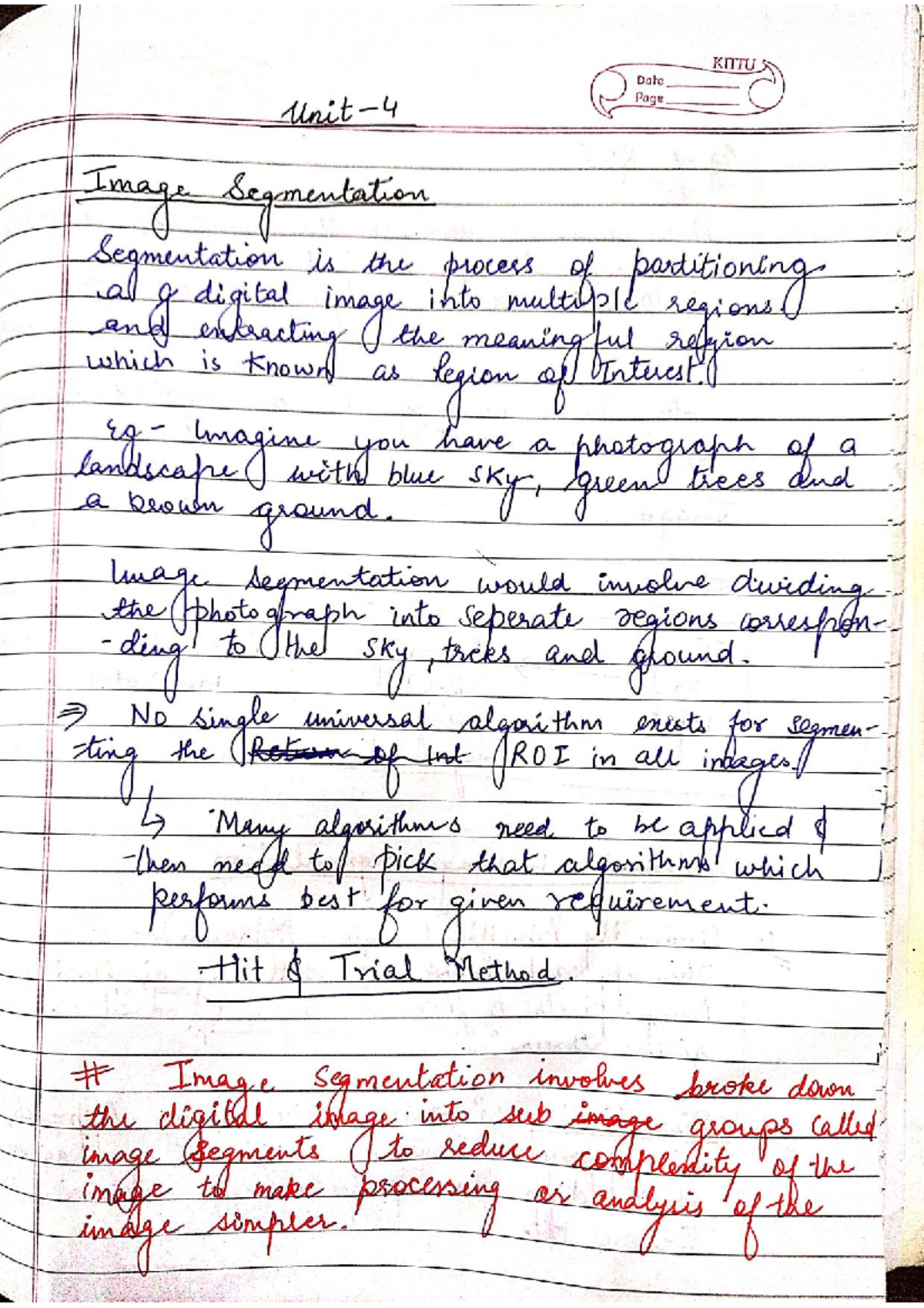 Ip unit 4 handwritten notes - KITTU S Date Page Image Segmentation ...