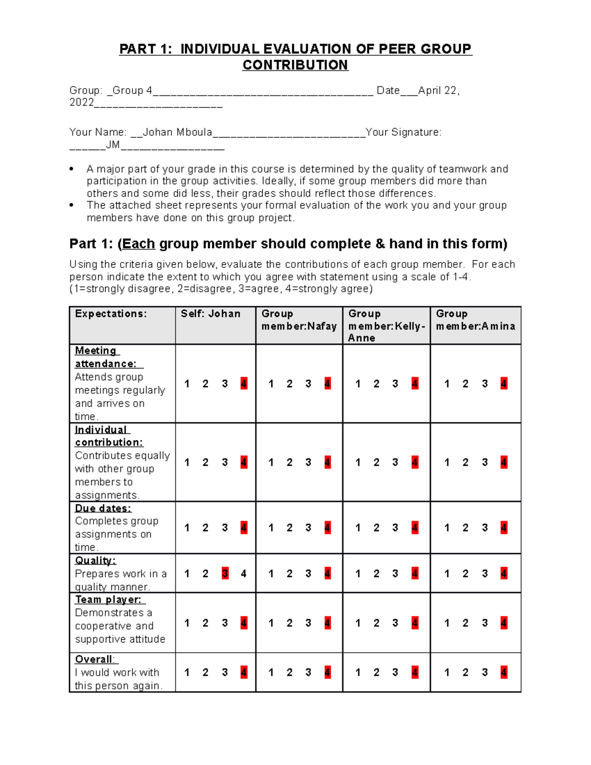 Marketing Program Peer Evaluation Part 1 Individual - Part 1 