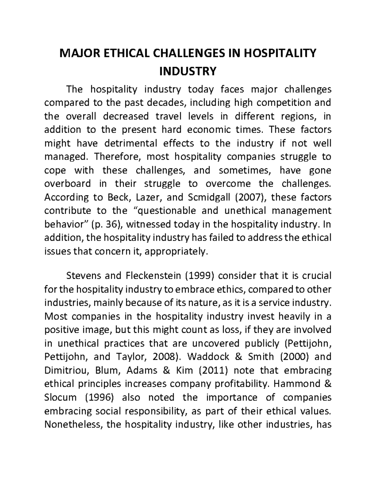 What Are Ethical Issues In Hospitality Industry