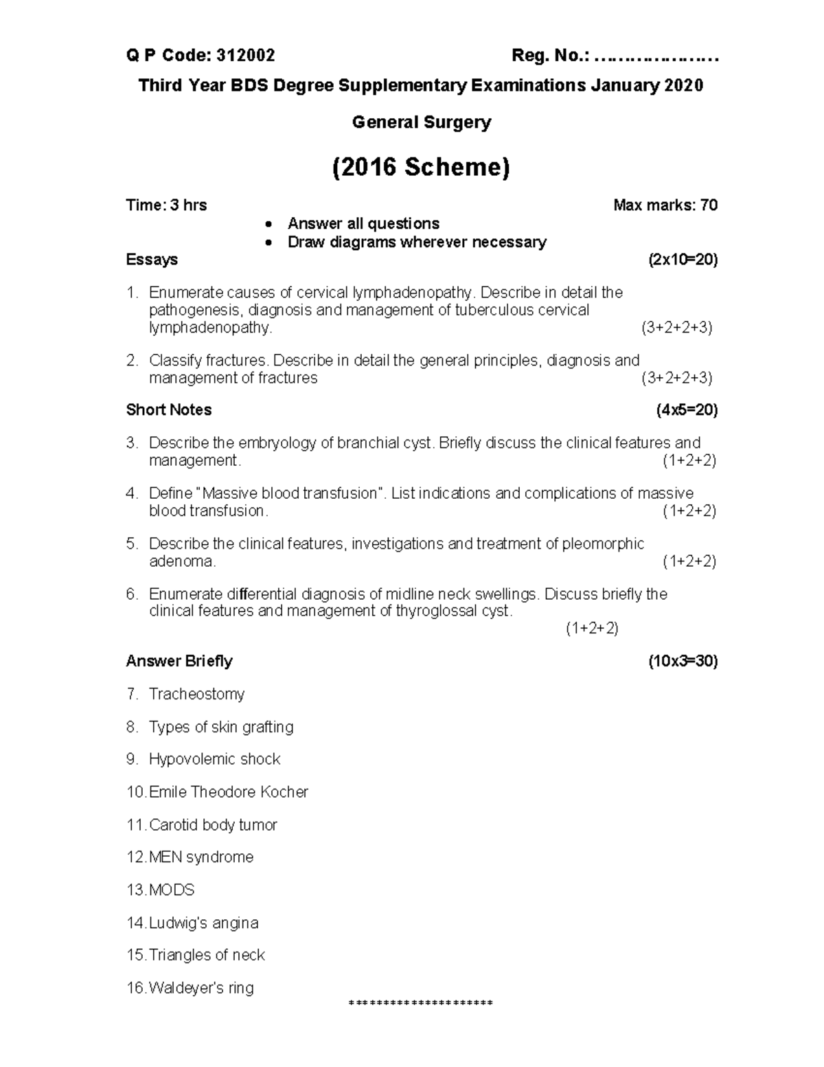 312002 Previous year question papers Q P Code 312002 Reg. No