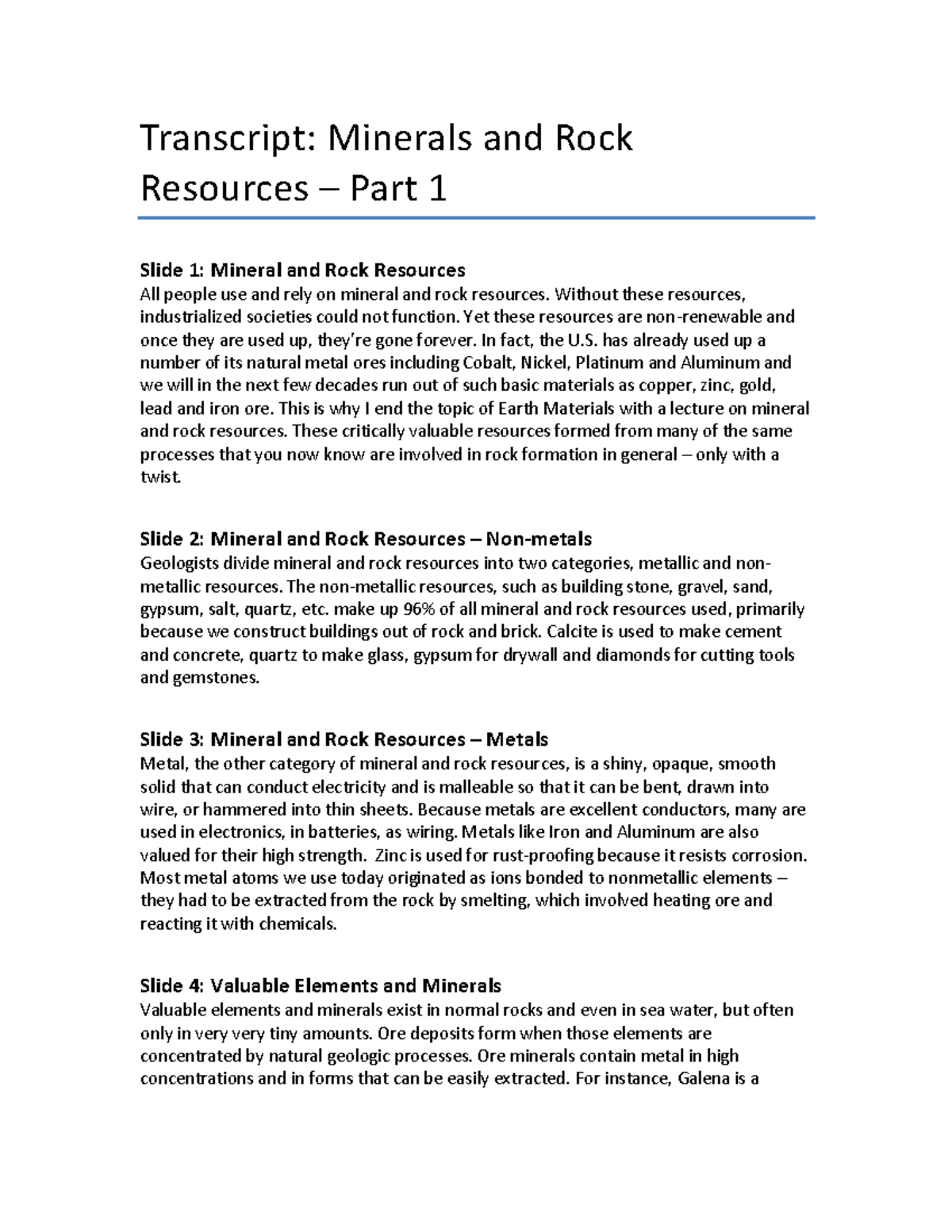 Audio Transcript-Mineral and Rock Resources-Part 1-GEOL-11040 ...