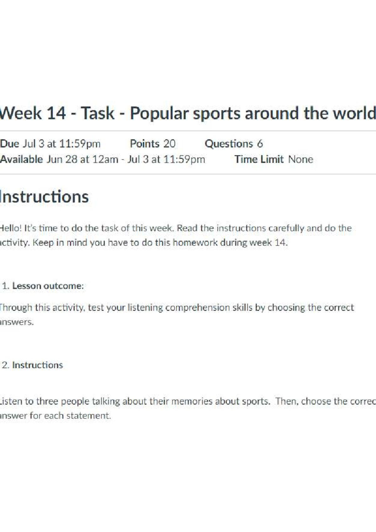 Week 14 Week 14 Task Popular sports around the world Ingles II
