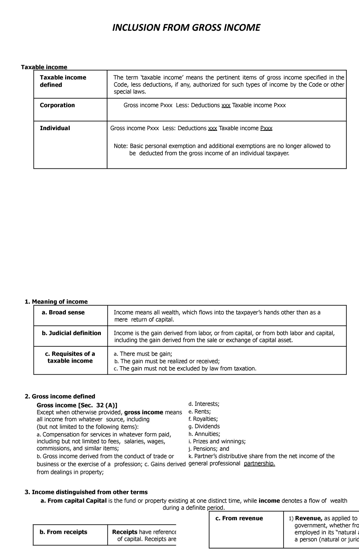 Inclusion of Gross Income - INCLUSION FROM GROSS INCOME Taxable income ...