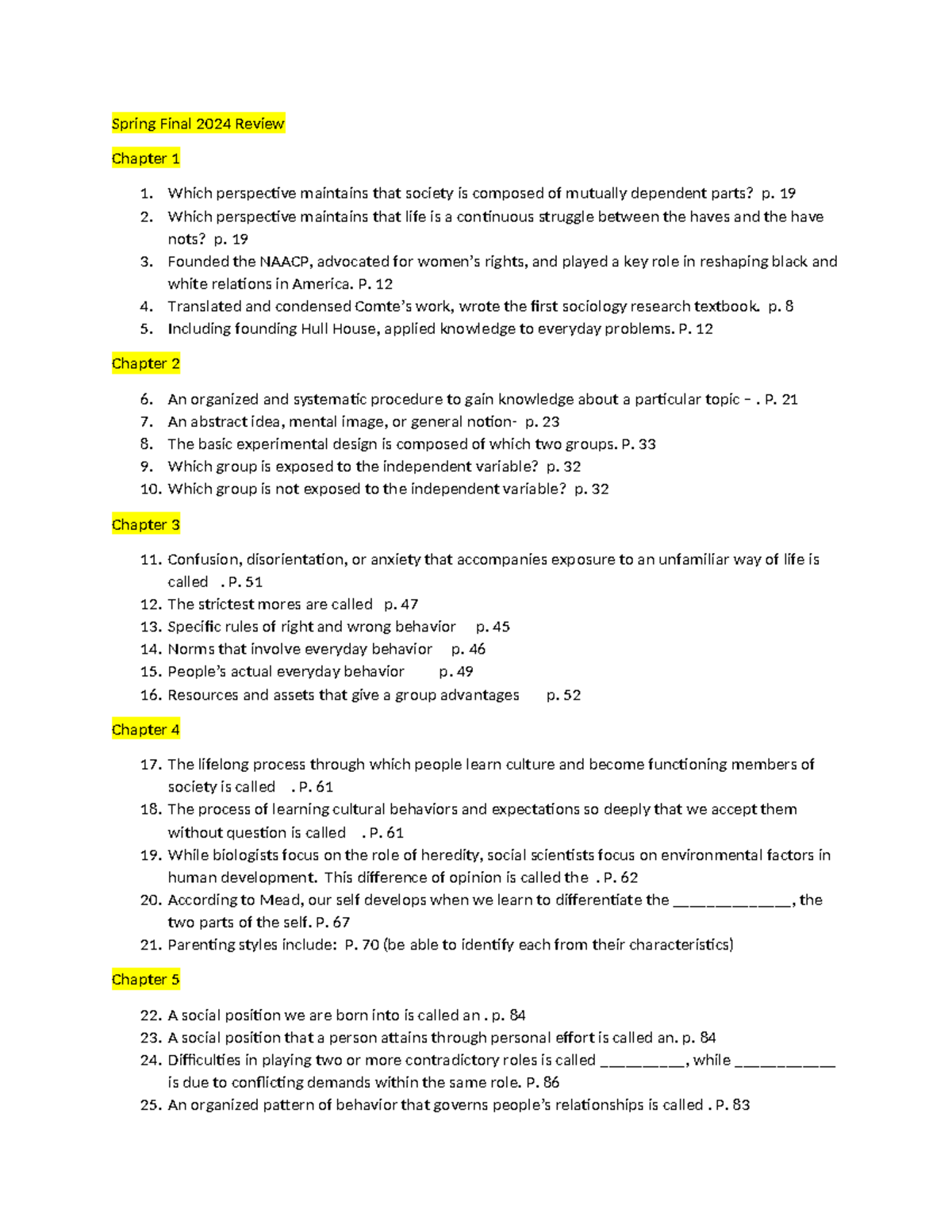 Spring Final 2024 Suggestions - Spring Final 2024 Review Chapter 1 1 ...