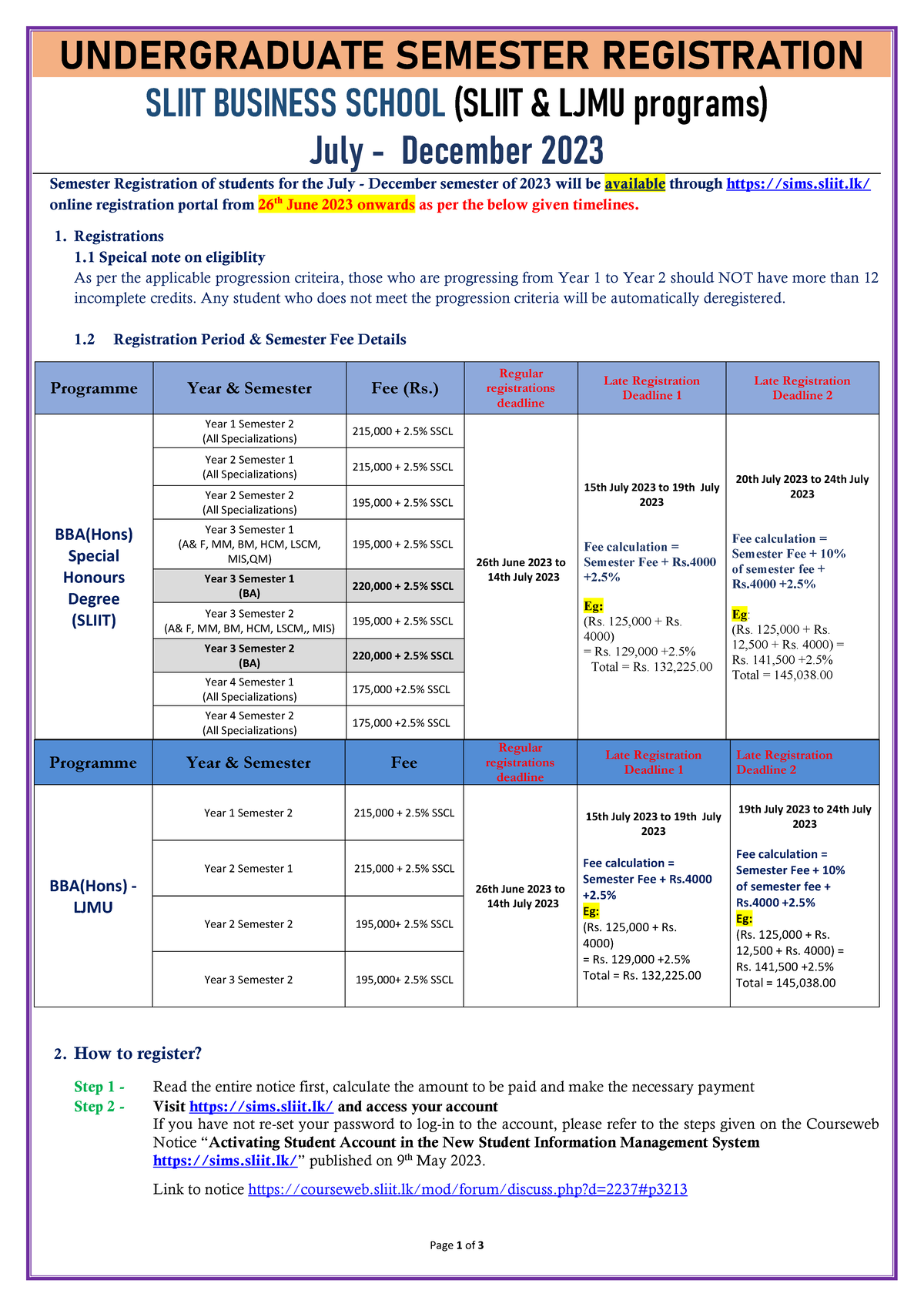 Semester registration notice (July-Dec 2023 semester)-SBS - Page 1 of 3 ...