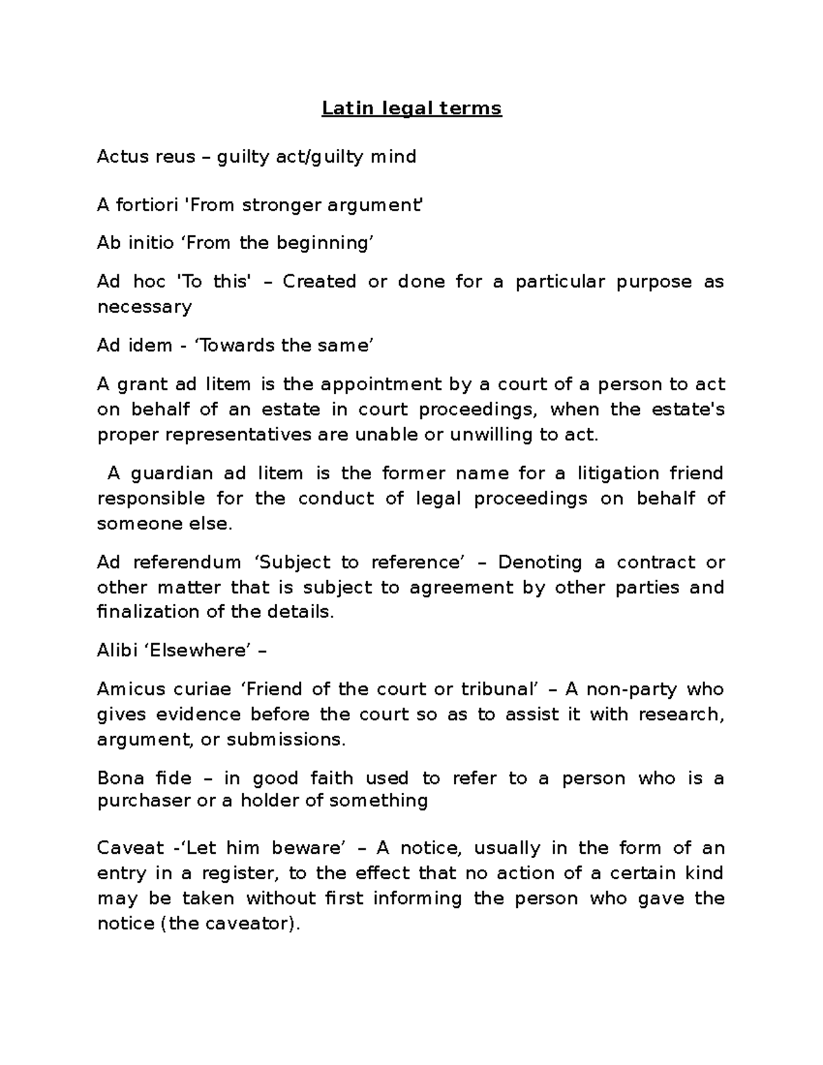 Latin legal terms - Good research. - Latin legal terms Actus reus ...