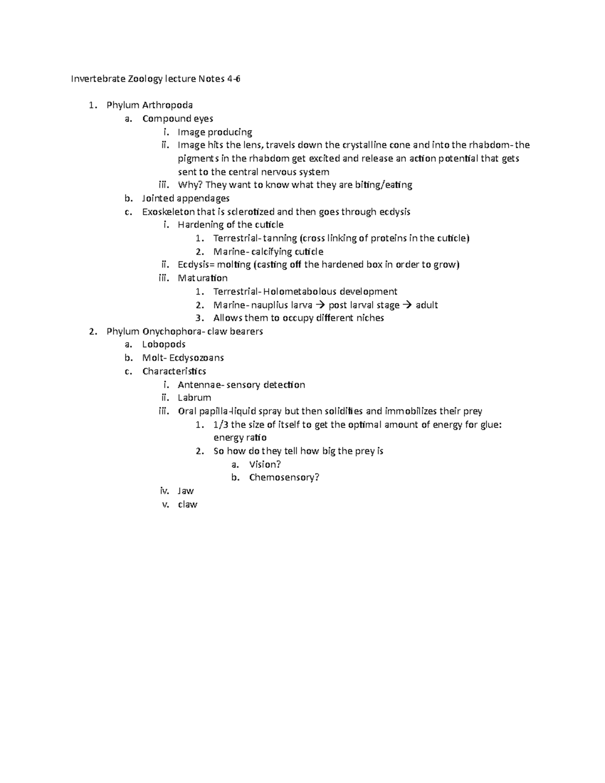 Invertebrate Zoology lecture Notes 4-6 - Phylum Arthropoda a. Compound ...