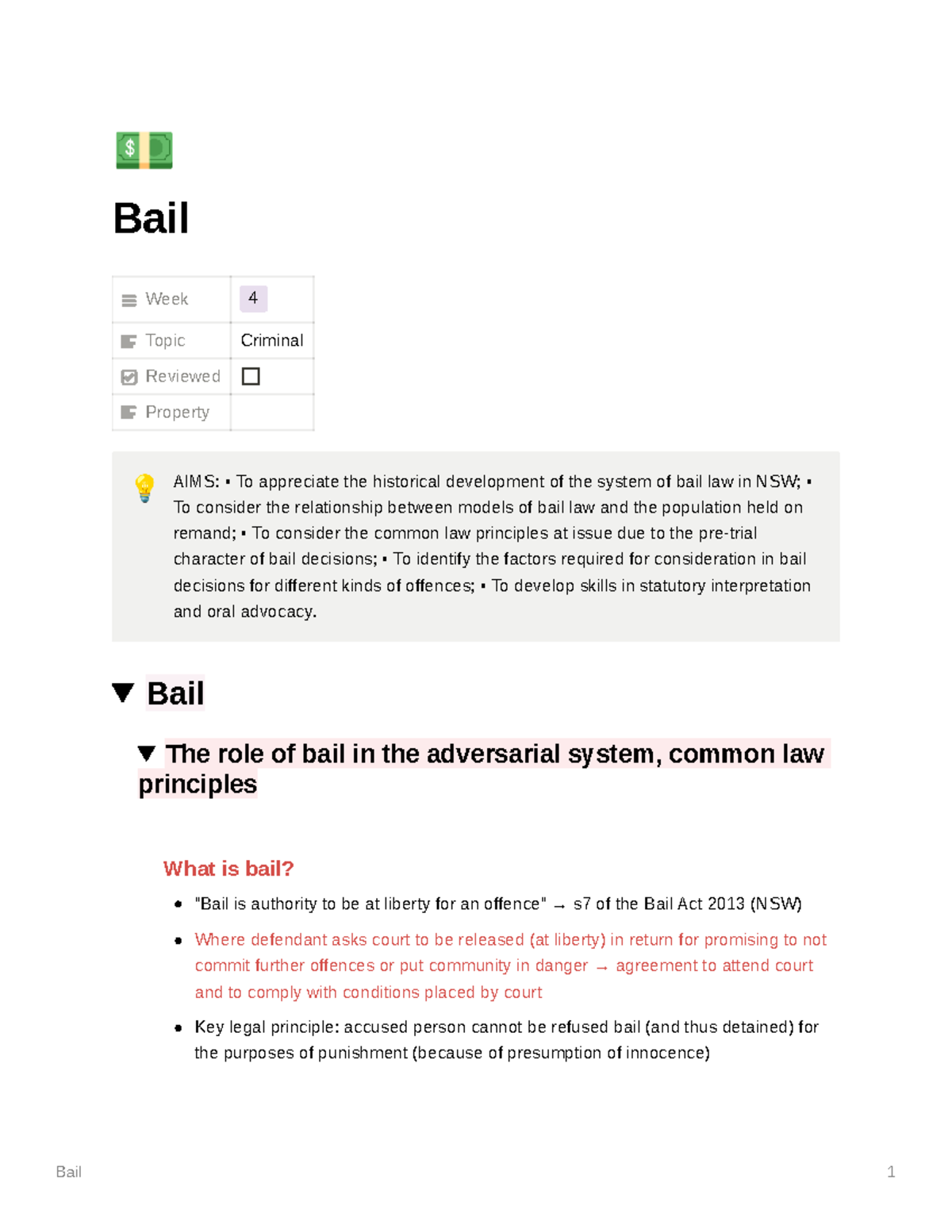 Bail - Summary Notes On Week 4 On Bail In Criminal Procedure, Including ...