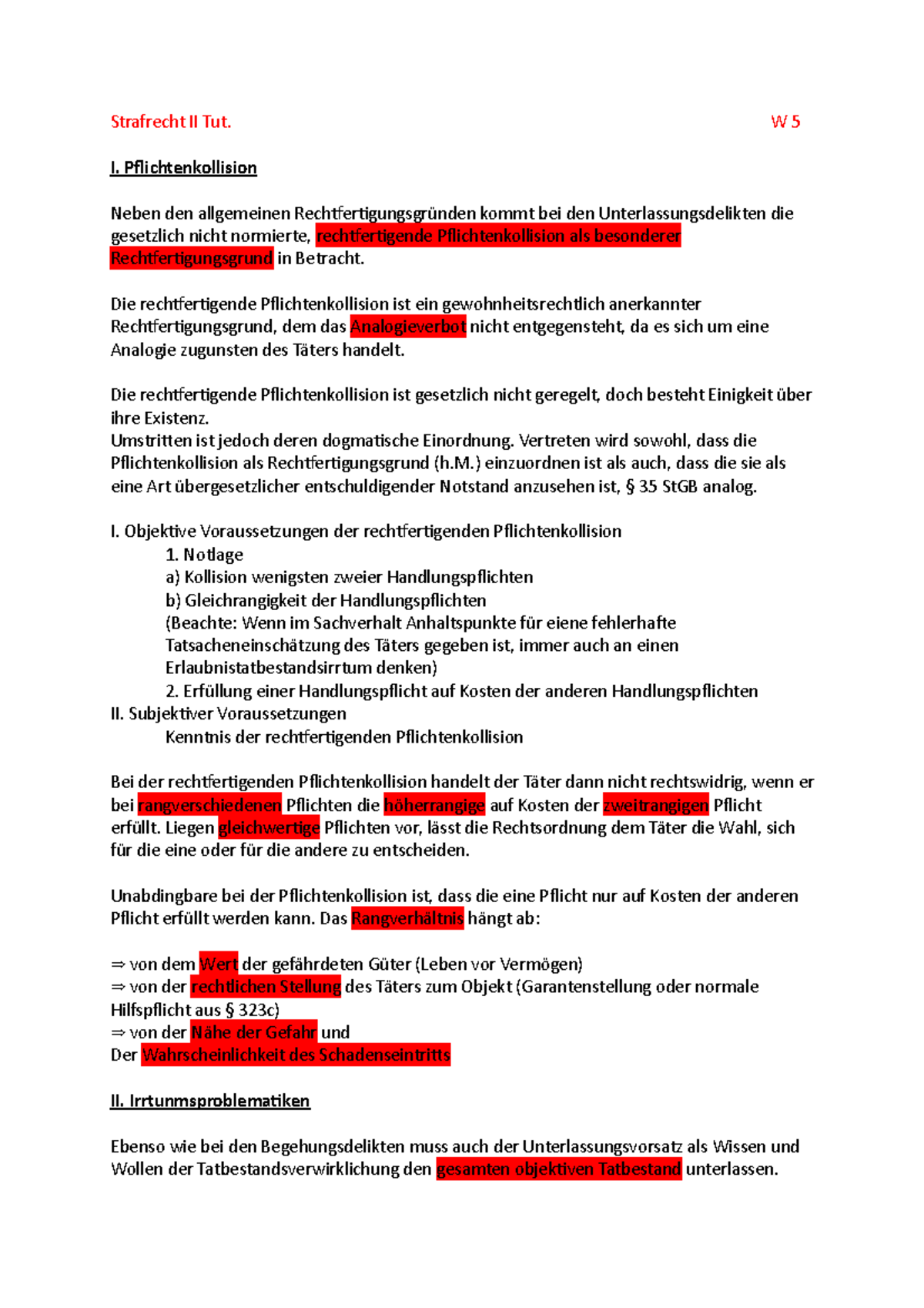 Strafrecht Fälle Mit Lösungen Pdf Strafrecht II Tutorium Woche 5 - Strafrecht II Tut. W 5 I