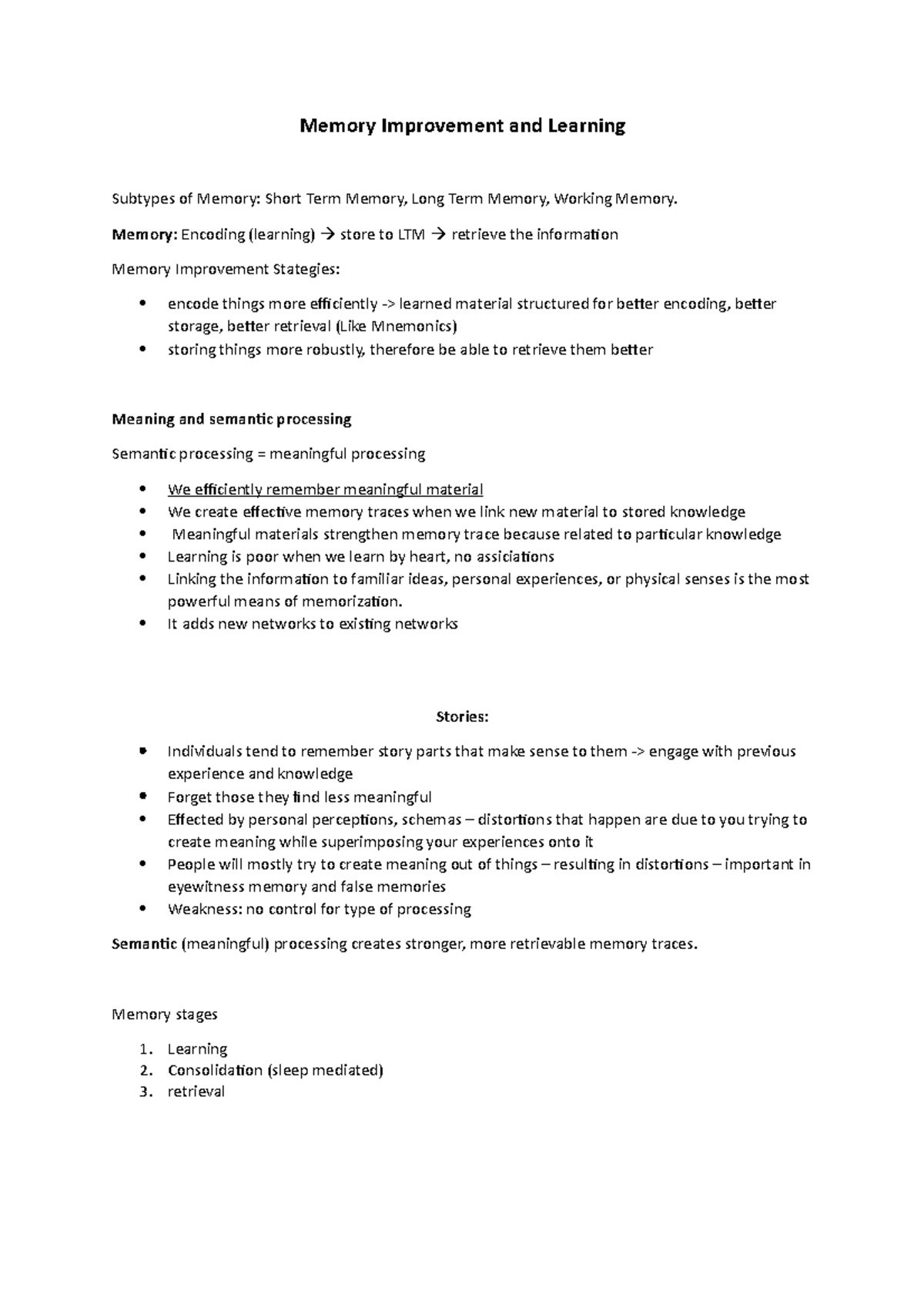 4 Memory Improvement and Learning Memory Improvement and Learning