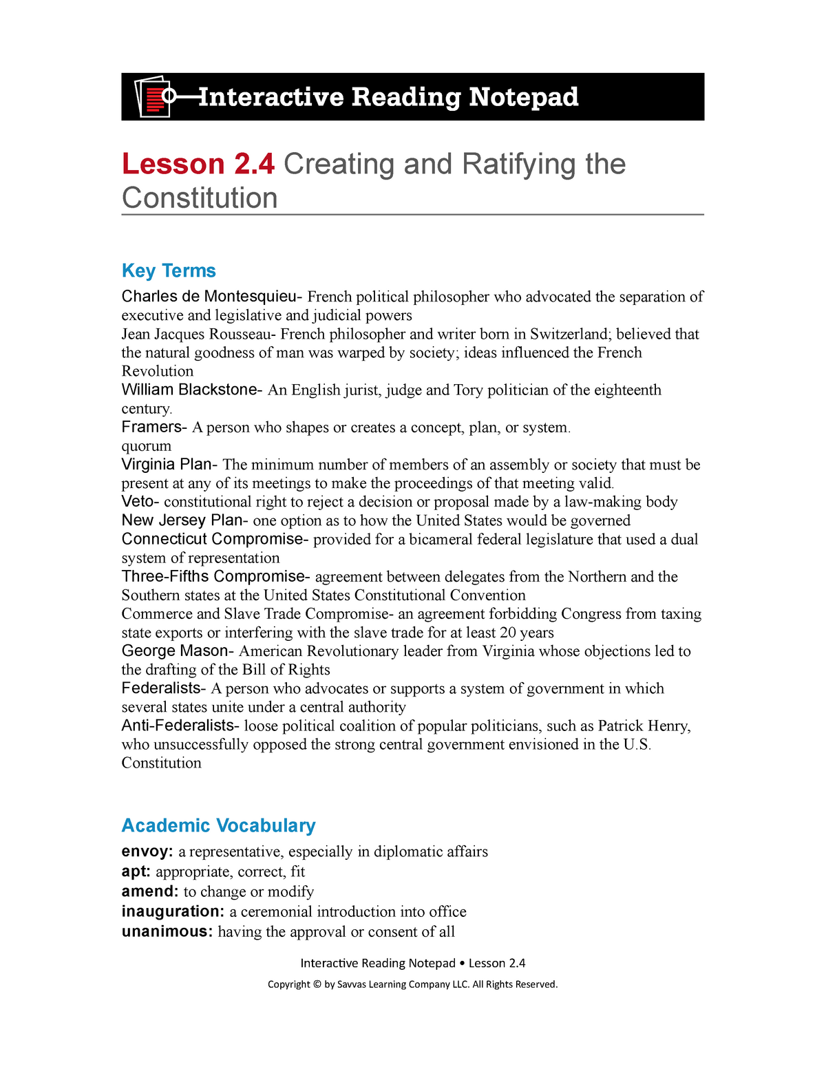 2222 - For the download - Lesson 2222 Creating and Ratifying the With Regard To Ratifying The Constitution Worksheet Answers