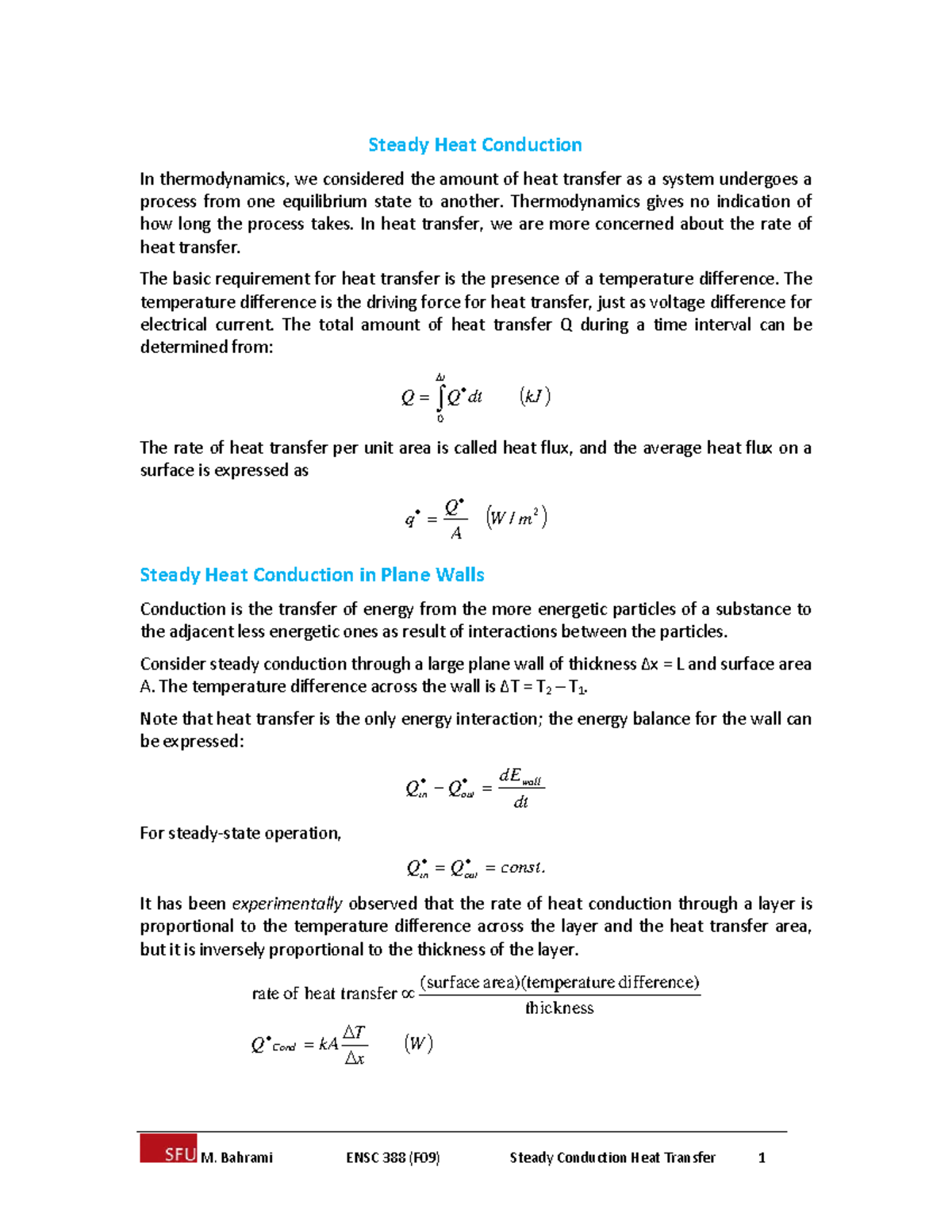 Week2 lecture note summaries - Steady Heat Conduction In thermodynamics ...