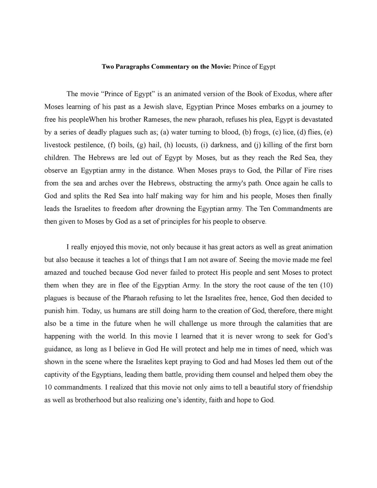 prince of egypt essay