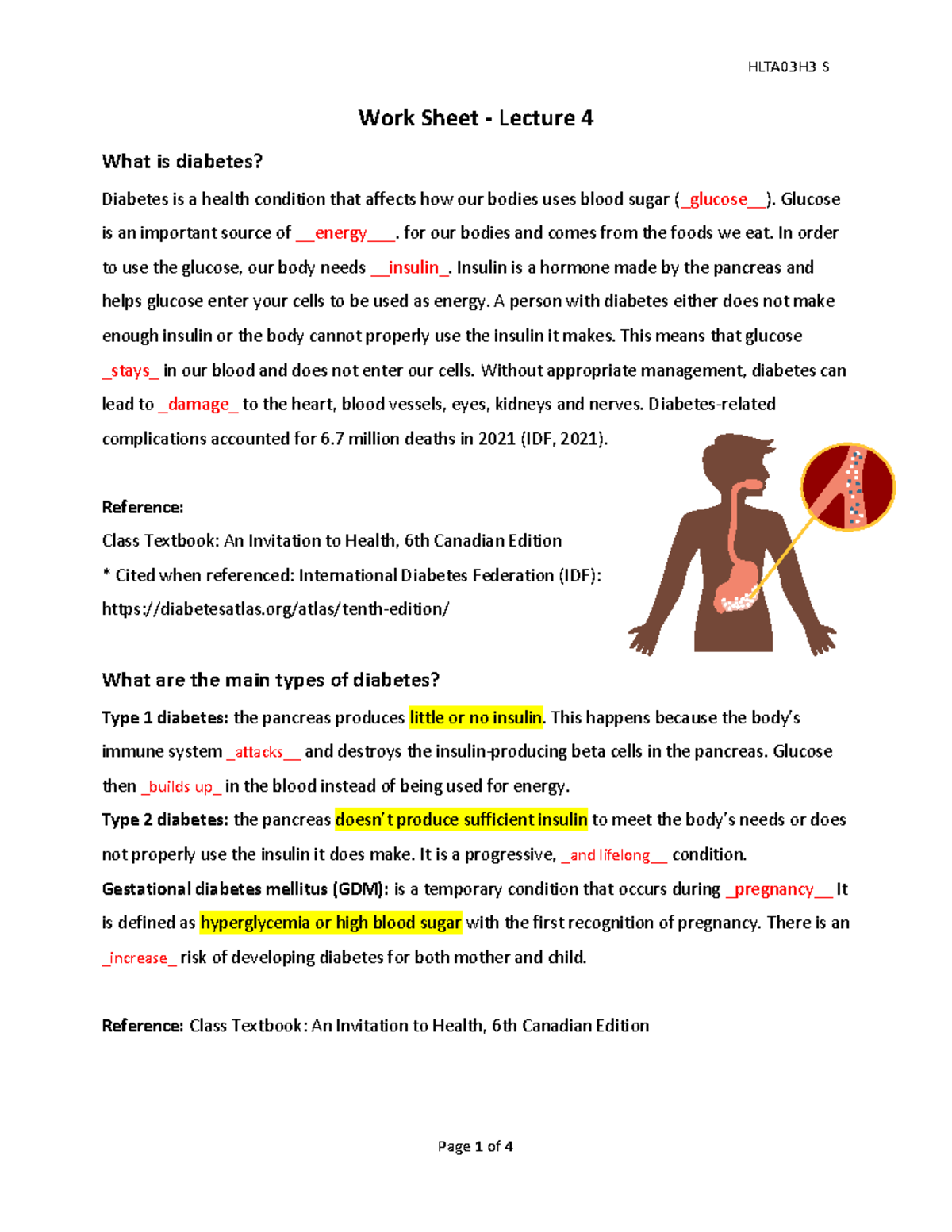 Lecture 4 (Diabetes) - HLTA03 - U of T - Studocu