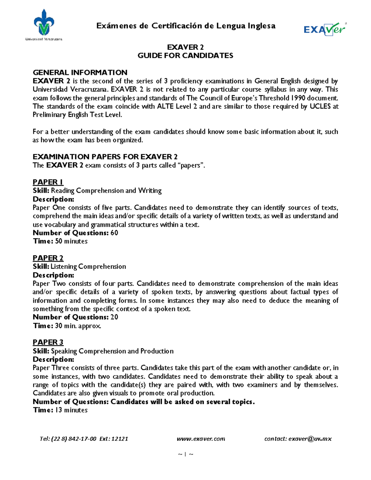 Exaver 2 Guide for Candidates - Tel: (22 8) 842 - 17 - 00 Ext: 12121 ...