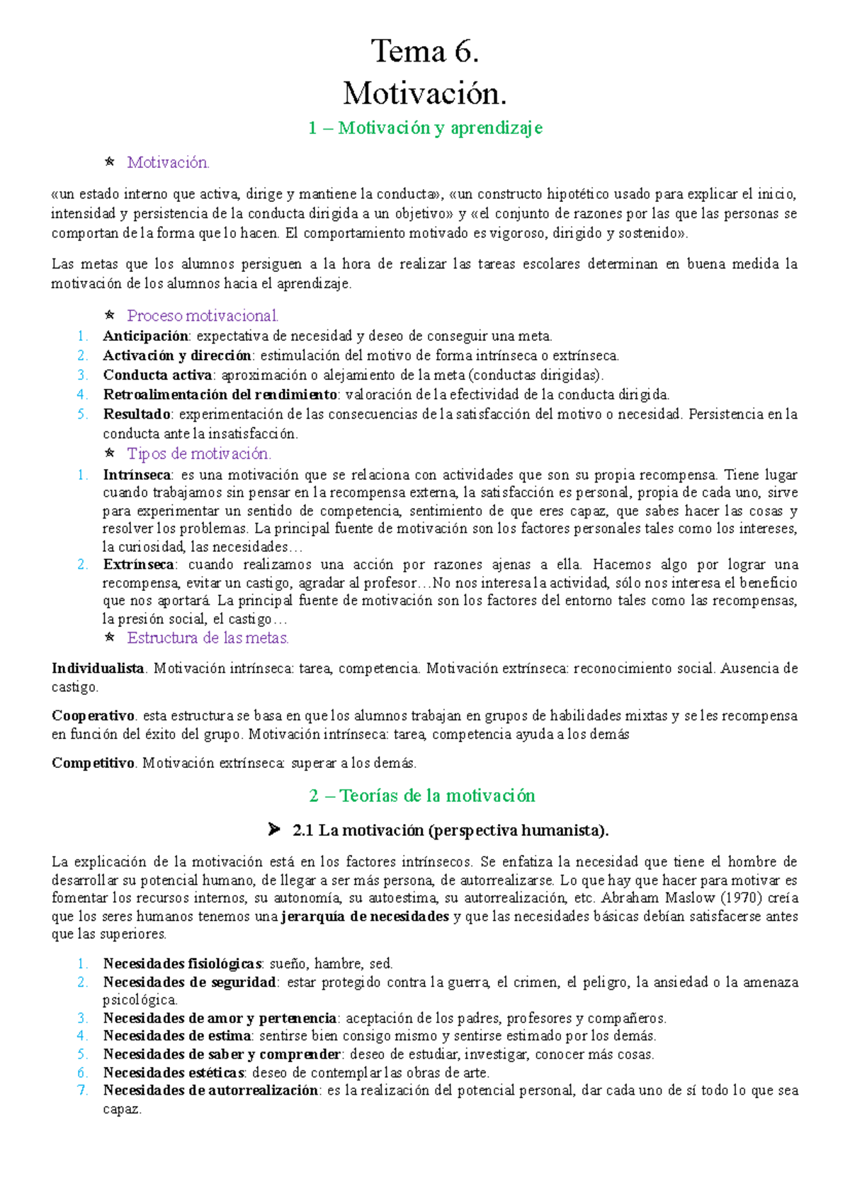 Tema 6 Psicología De La Educación 1 Motivación Y Aprendizaje Motivación Un Estado Interno 2519