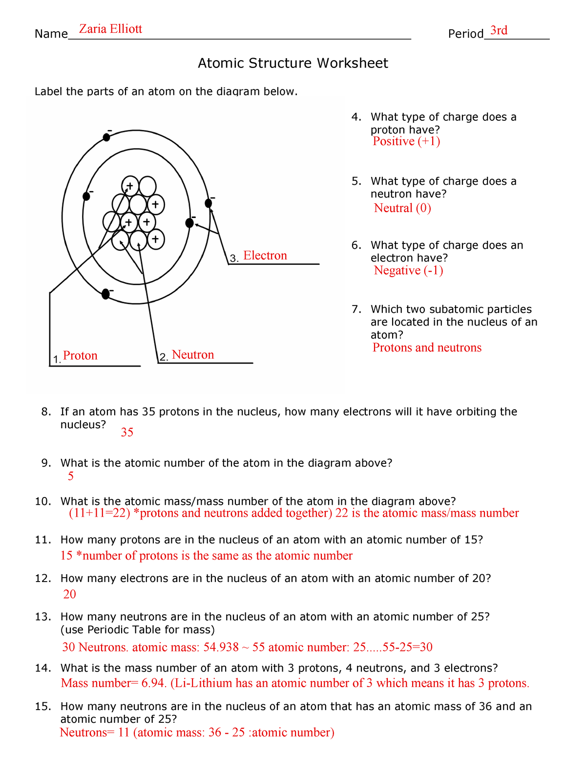WK Number 221 Atomic Structure Chemistry 21 Worksheet Assignment with Inside Drawing Atoms Worksheet Answer Key