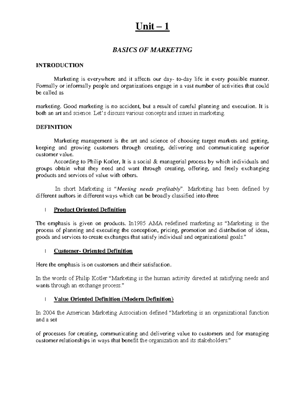 Basics of Marketing - Module 1 - Unit – 1 BASICS OF MARKETING ...