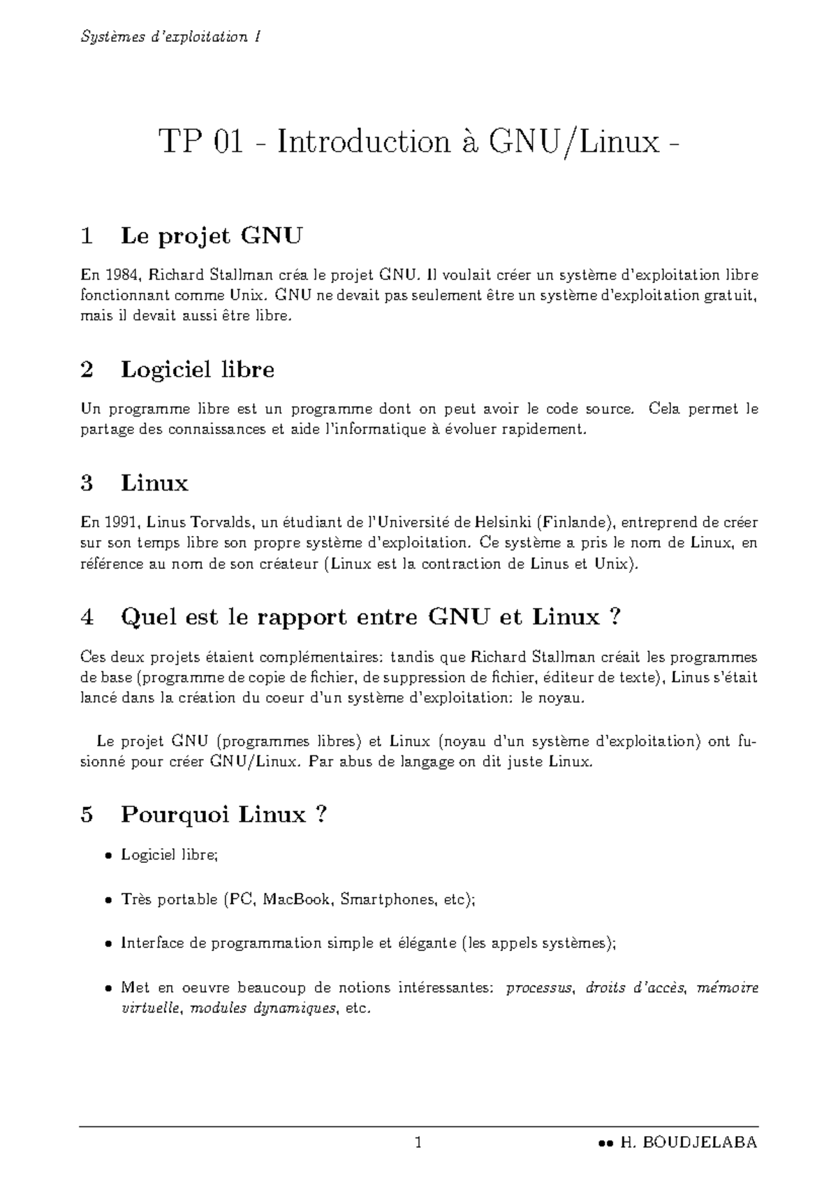 introduction à unix - Syst`emes d’exploitation I TP 01 - Introduction ...