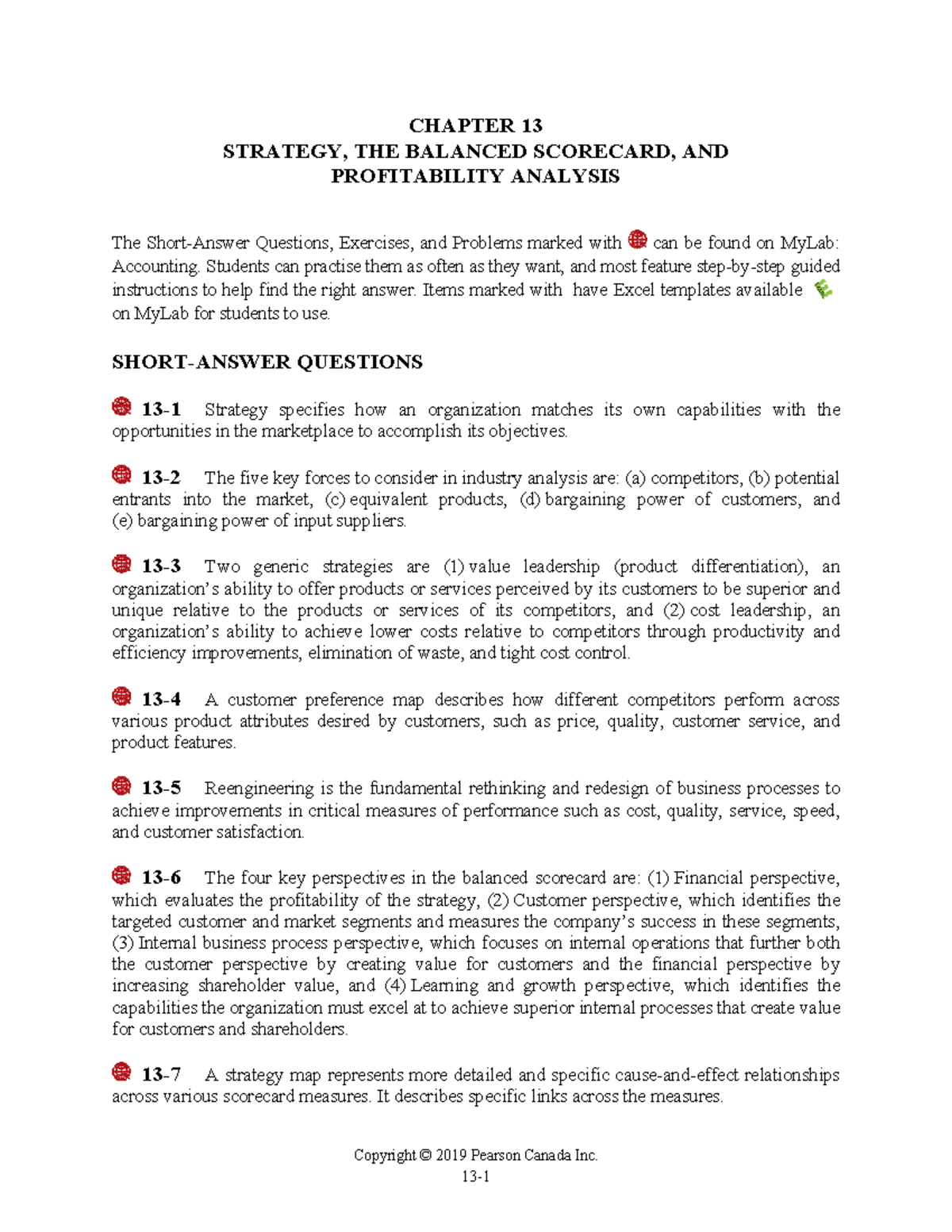 Ch-13 - Chapter 13 Full Solutions - Copyright © 2019 Pearson Canada Inc ...