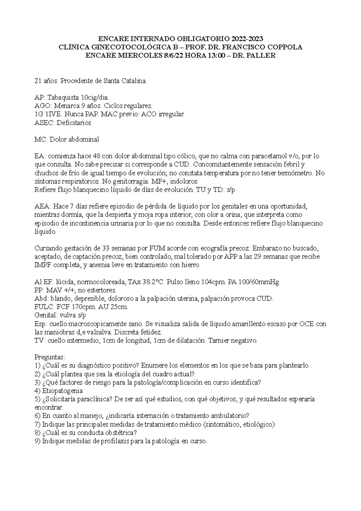 Encare Corioamnionitis Internado 2022 - ENCARE INTERNADO OBLIGATORIO ...