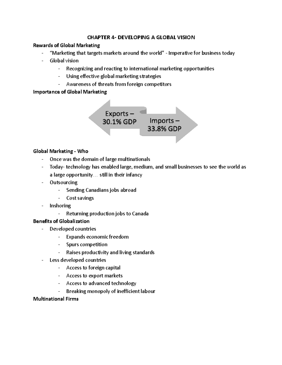 MKT 100 - Class 4 Lecture Notes - CHAPTER 4- DEVELOPING A GLOBAL VISION ...