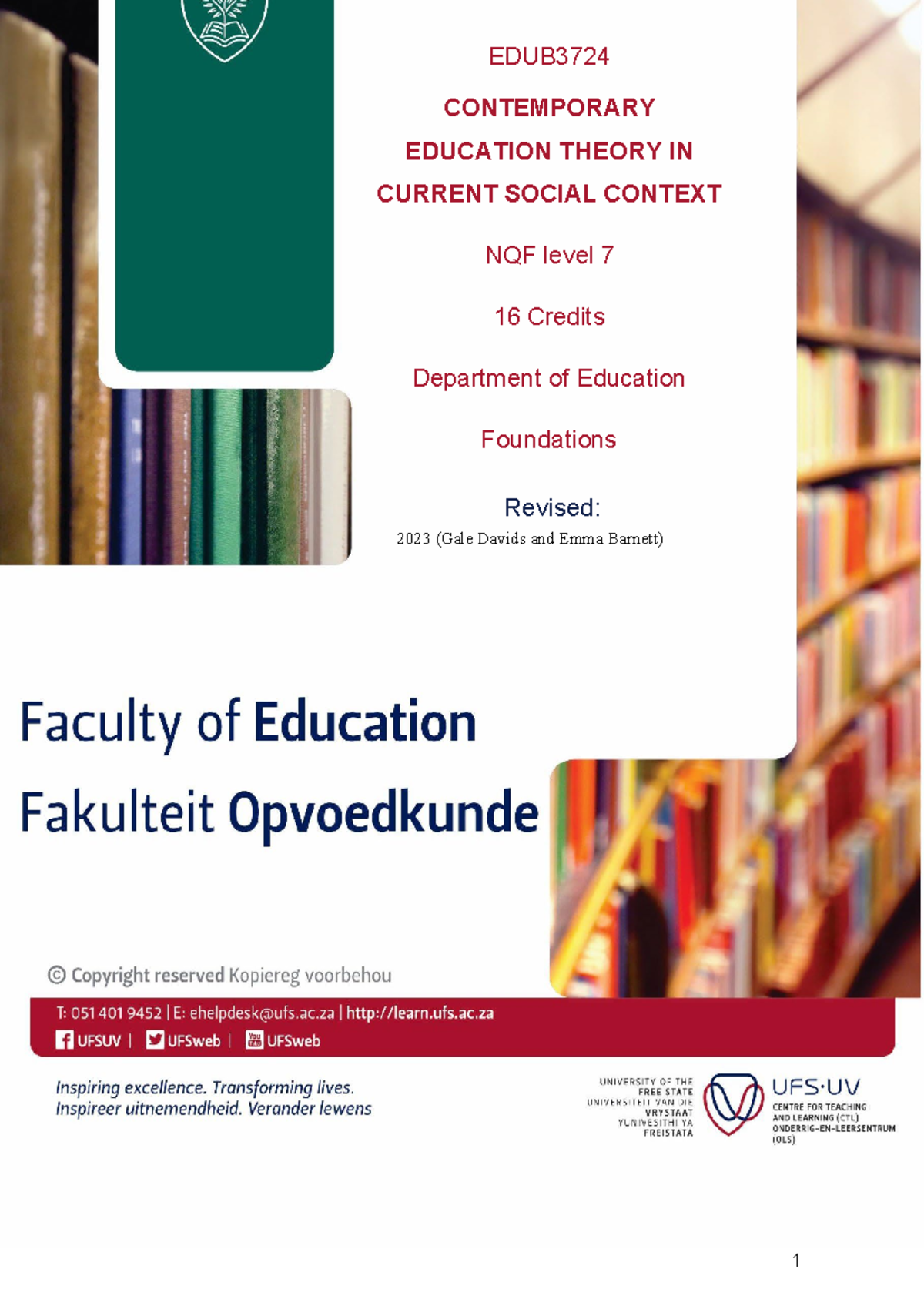 EDUB3724 Module Guide-2023 - EDUB CONTEMPORARY EDUCATION THEORY IN ...