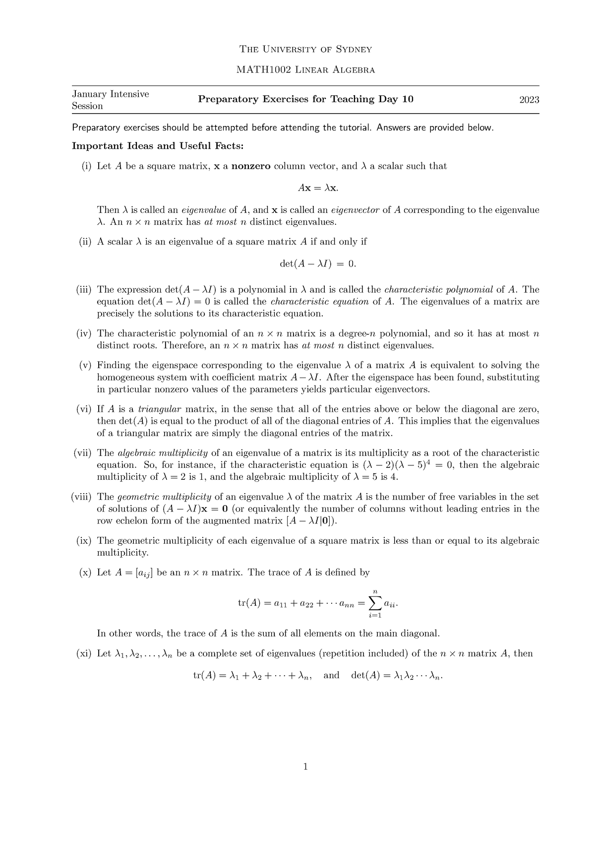 Pre-Tutorial Worksheet 10 - The University Of Sydney MATH1002 Linear ...