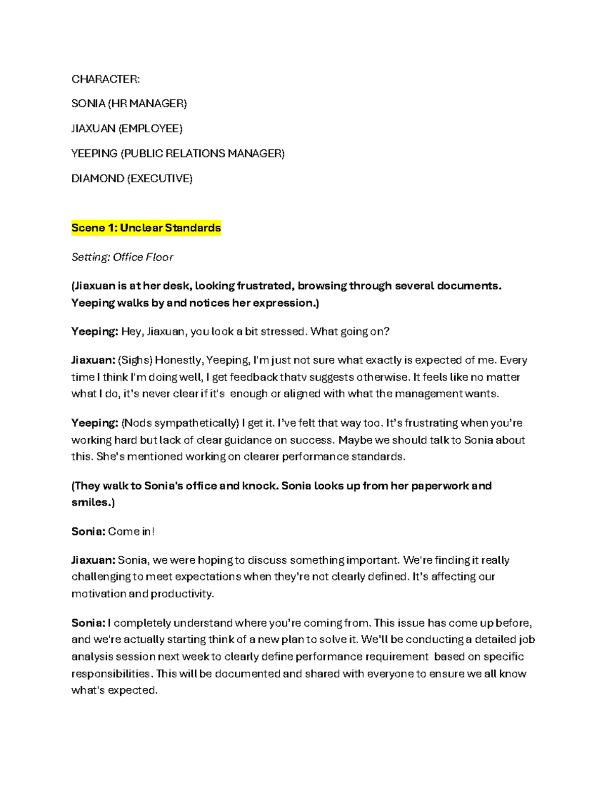 Script People Management - CHARACTER: SONIA (HR MANAGER) JIAXUAN ...