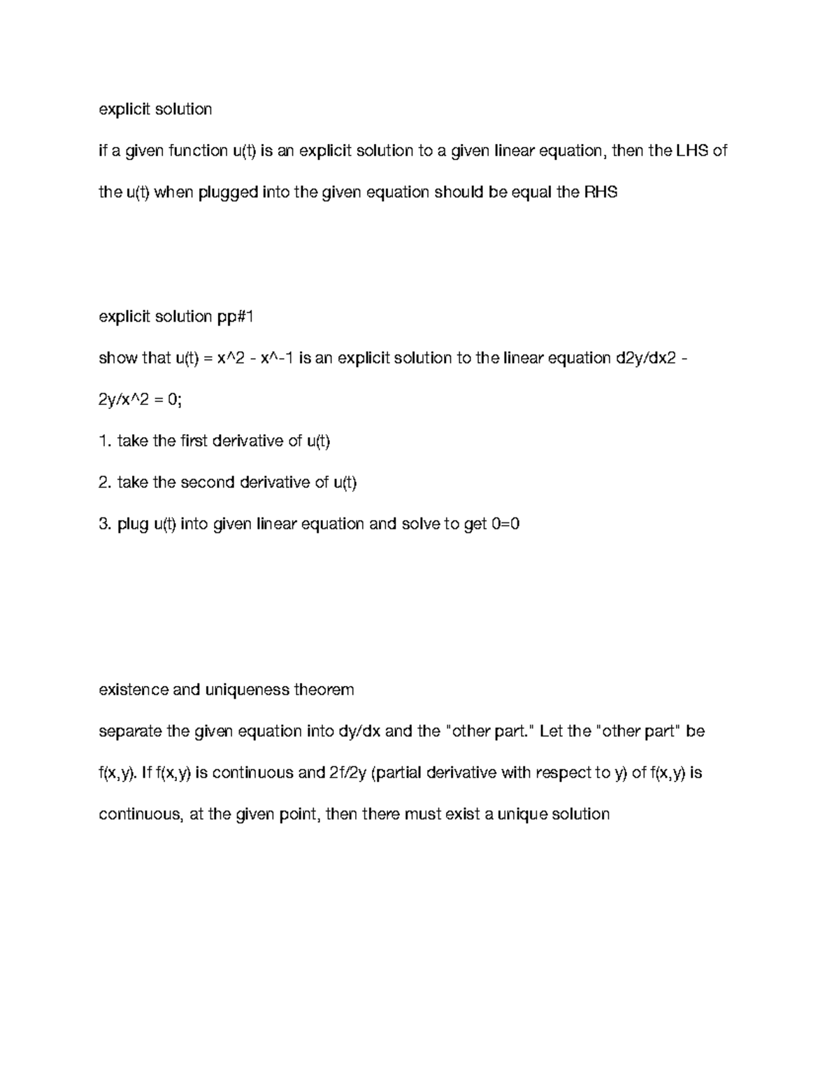 DE terms - explicit solution if a given function u(t) is an explicit ...