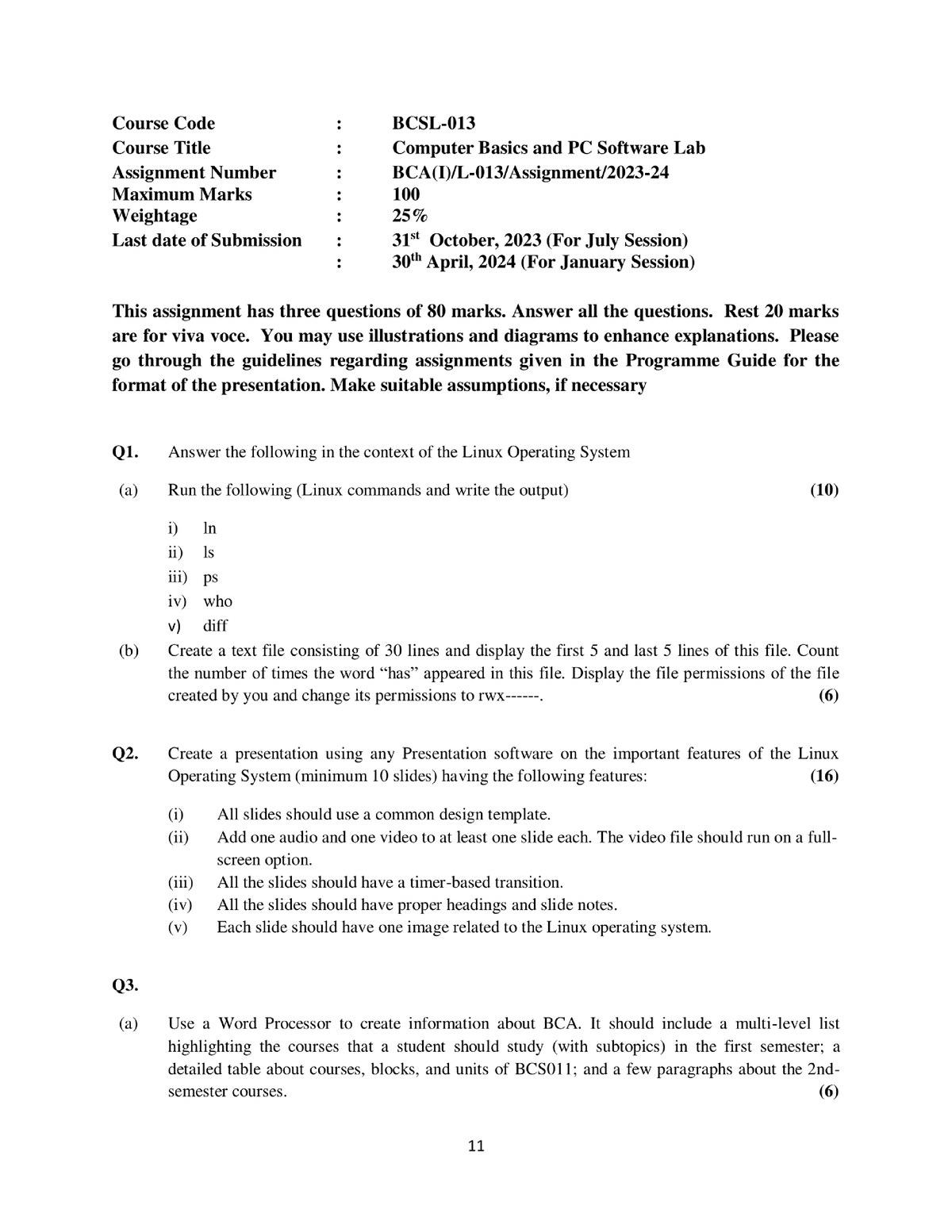 bca 1st semester assignment ignou 2023