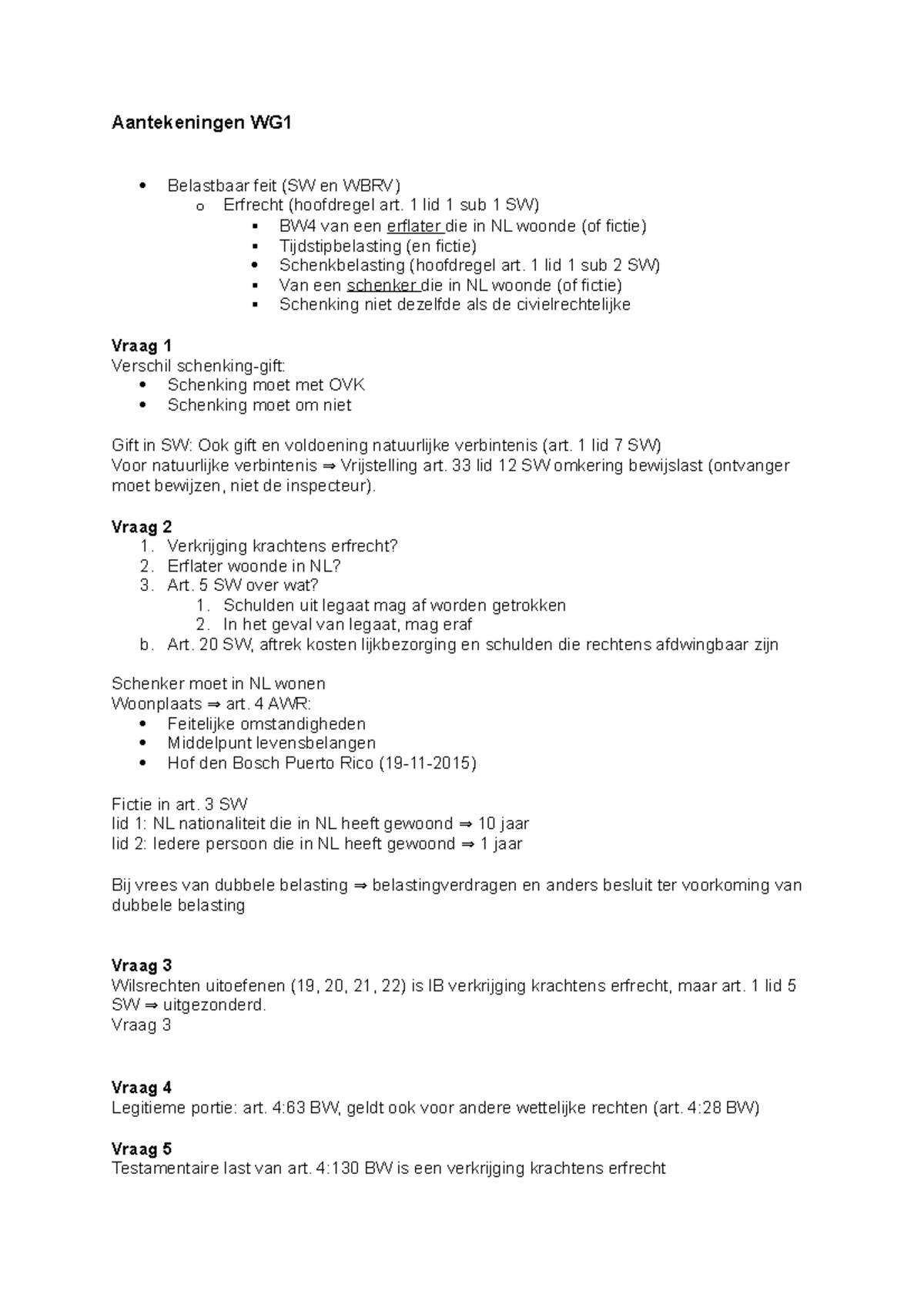 Aantekeningen Werkgroep 1 Antwoorden Vragen En Verdere Stof Uitgelegd ...