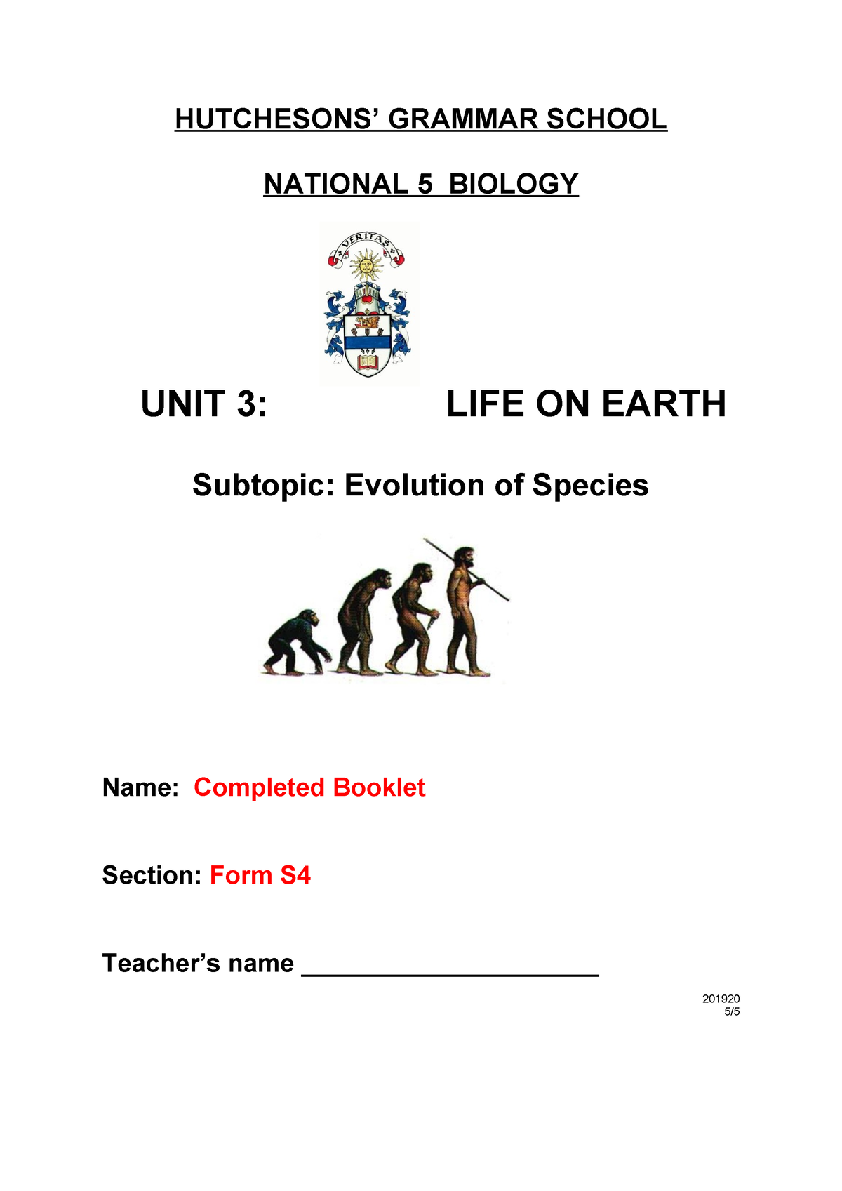 6. Evolution Of Species Completed booklet CB,DM - HUTCHESONS’ GRAMMAR ...