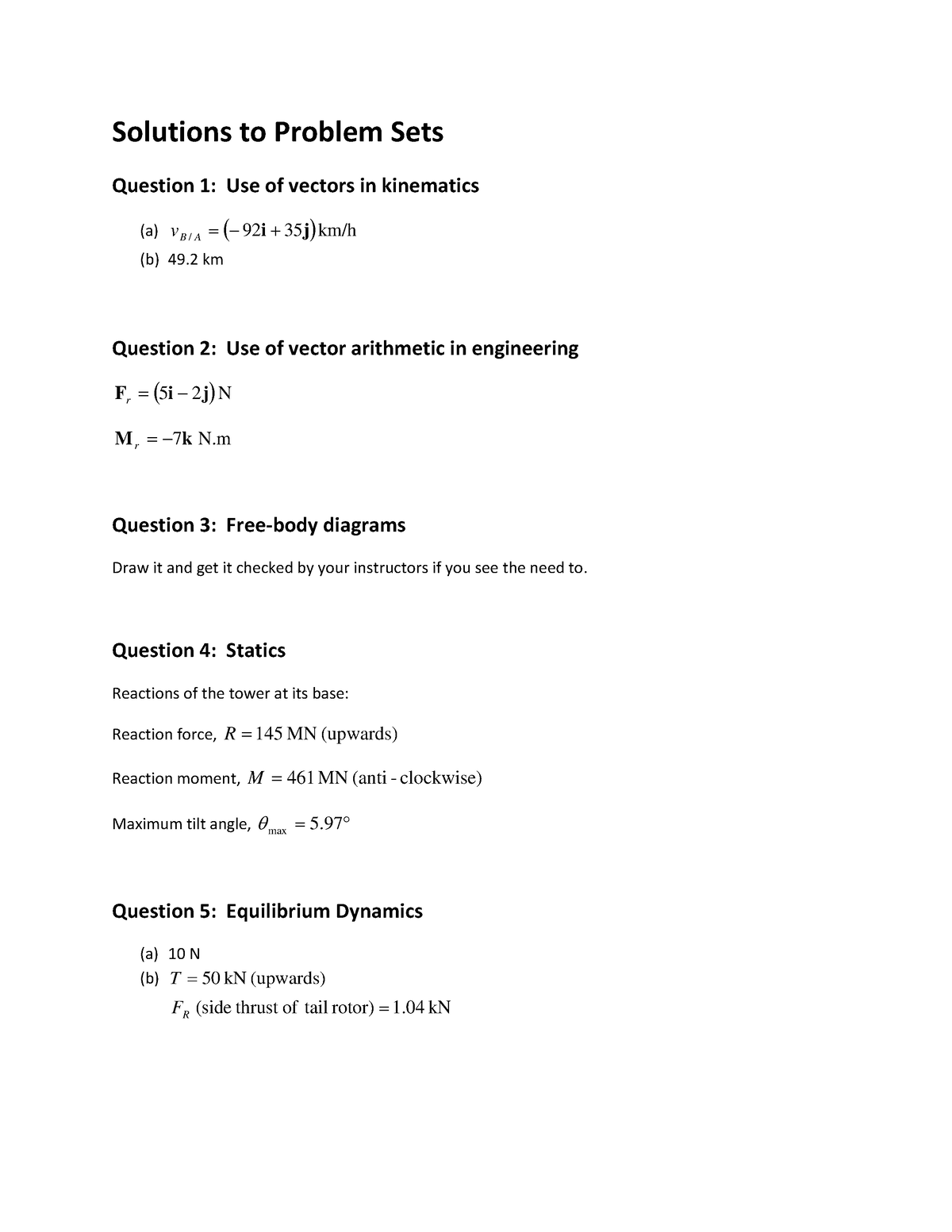 Solutions To Problem Sets - Solutions To Problem Sets Question 1: Use ...