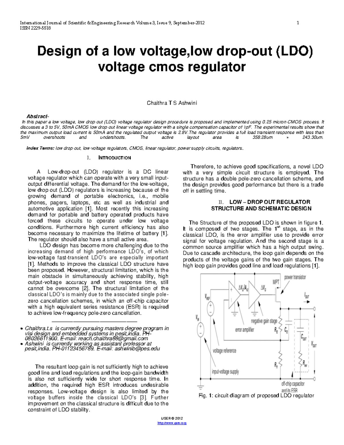 Design of a low voltage low drop out LDO voltage cmos regulator - ISSN ...