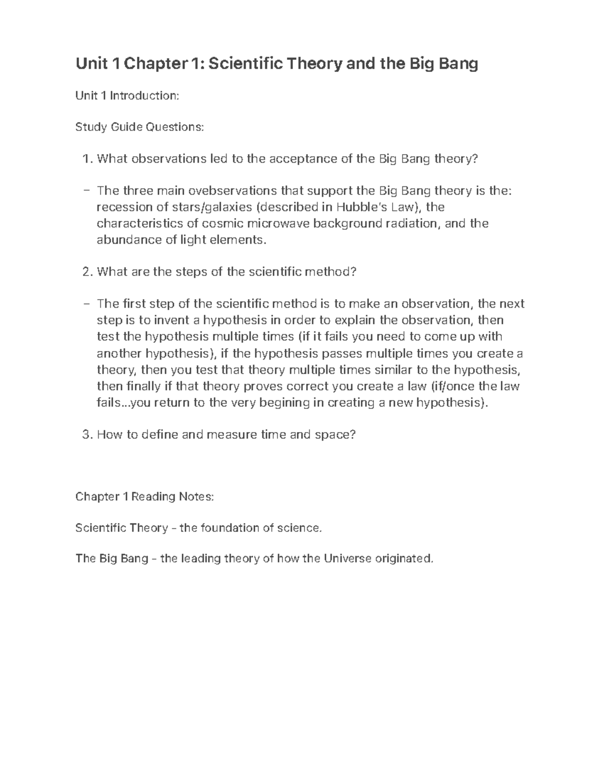 Unit 1 Chapter 1: Scientific Theory and the Big Bang - 1. – 2. – 3 ...