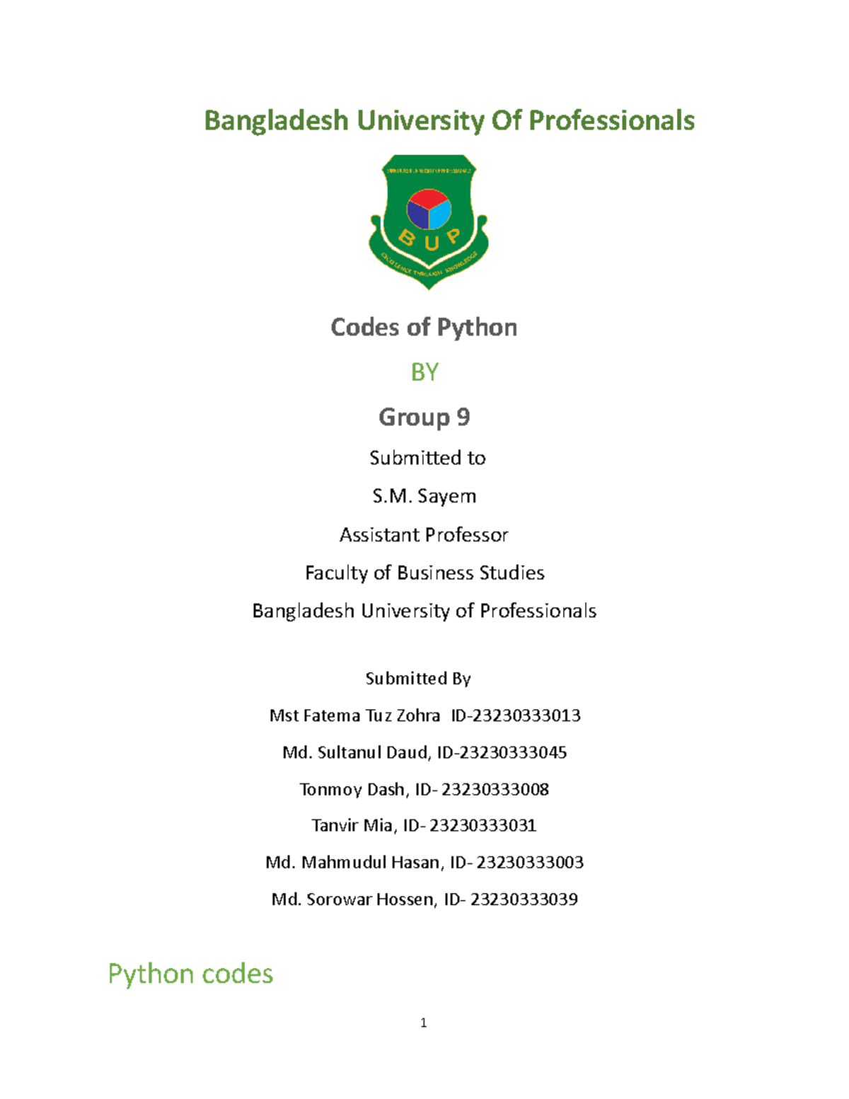 Group 9 Python Code - relatable doc file - Bangladesh University Of ...