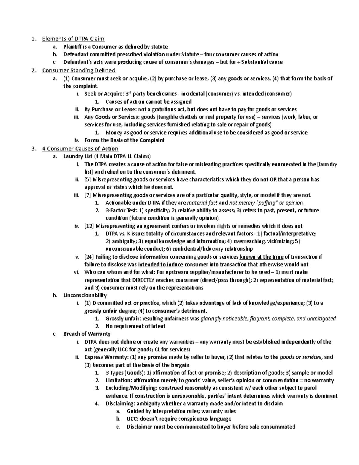 Update Short Outline Consumer - 1. Elements of DTPA Claim a. Plaintiff ...