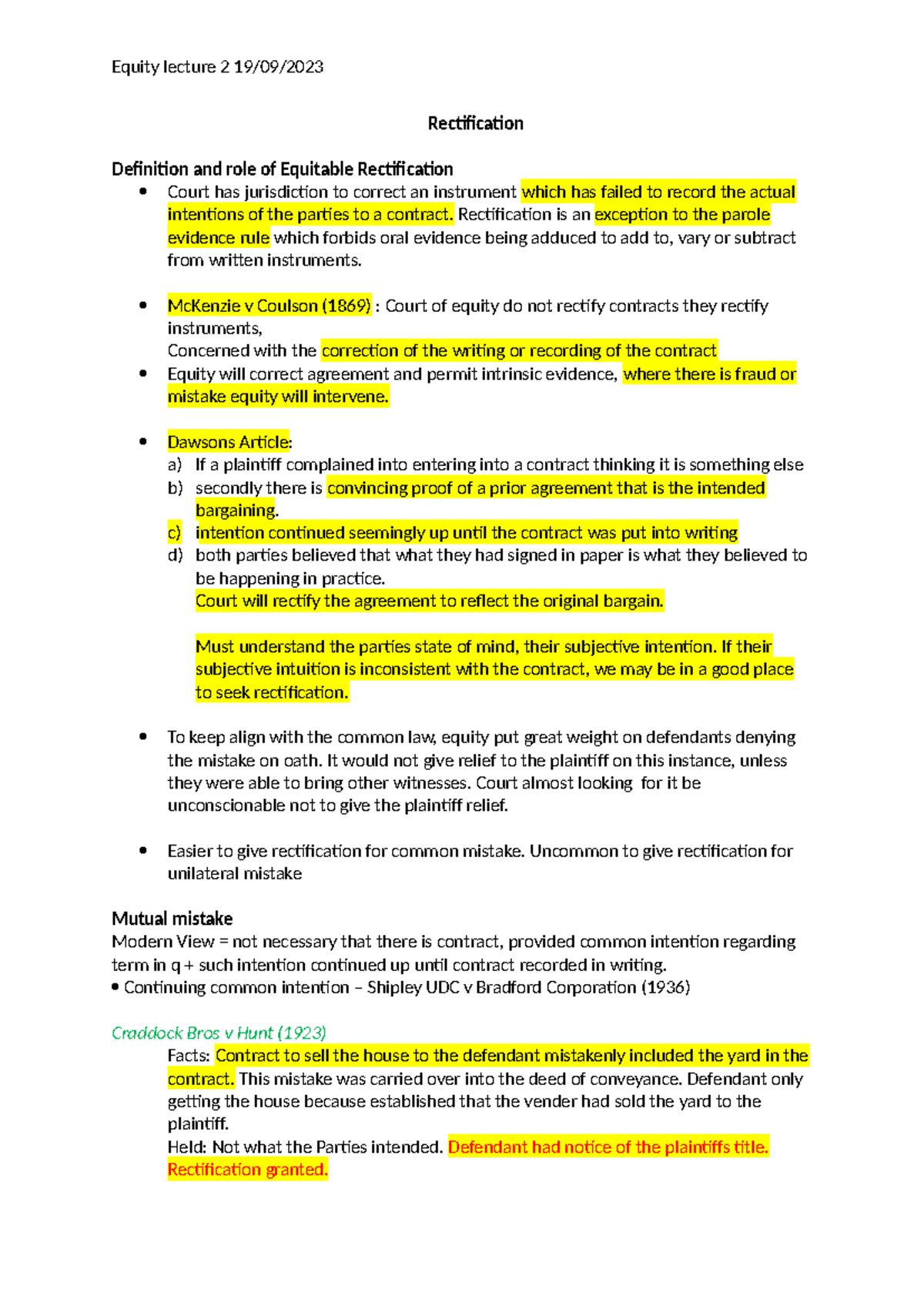 Rectification notes Rectification Definition and role of Equitable Rectification Court has