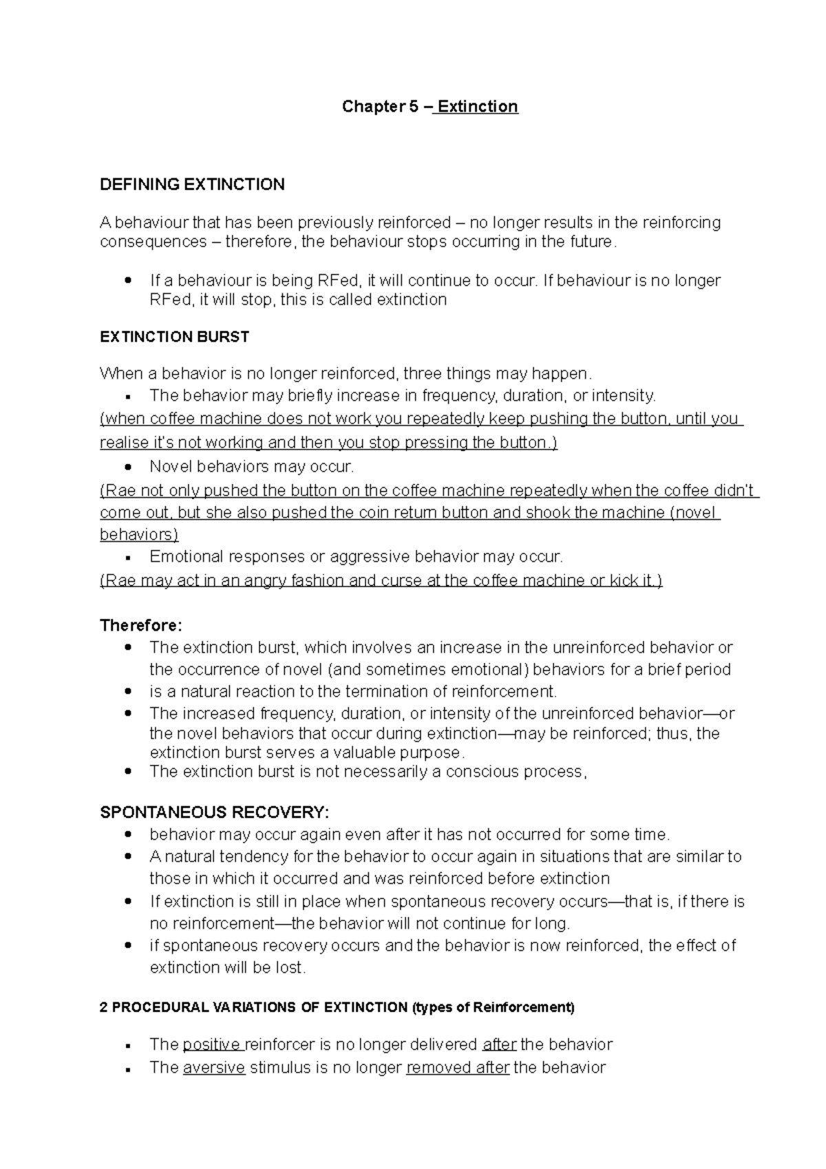 PSYC314 Chapter 5 - Chapter 5 – Extinction DEFINING EXTINCTION A ...